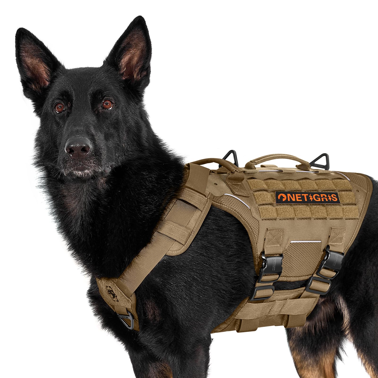 OneTigris Imbracatura tattica per cani, siluro con 4 fibbie in metallo, 3 anelli a D in metallo, 2 manici e strisce riflettenti No-Pull, imbracatura di sicurezza regolabile per cani di taglia