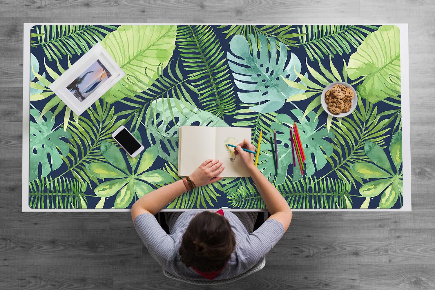 Sottomano da Scrivania 120x60 cm Superficie Protettiva per Ufficio e Casa in Vinile PVC Facile da Pulire Impermeabile Antiscivolo Protezione e Decorazione - Foglie esotiche