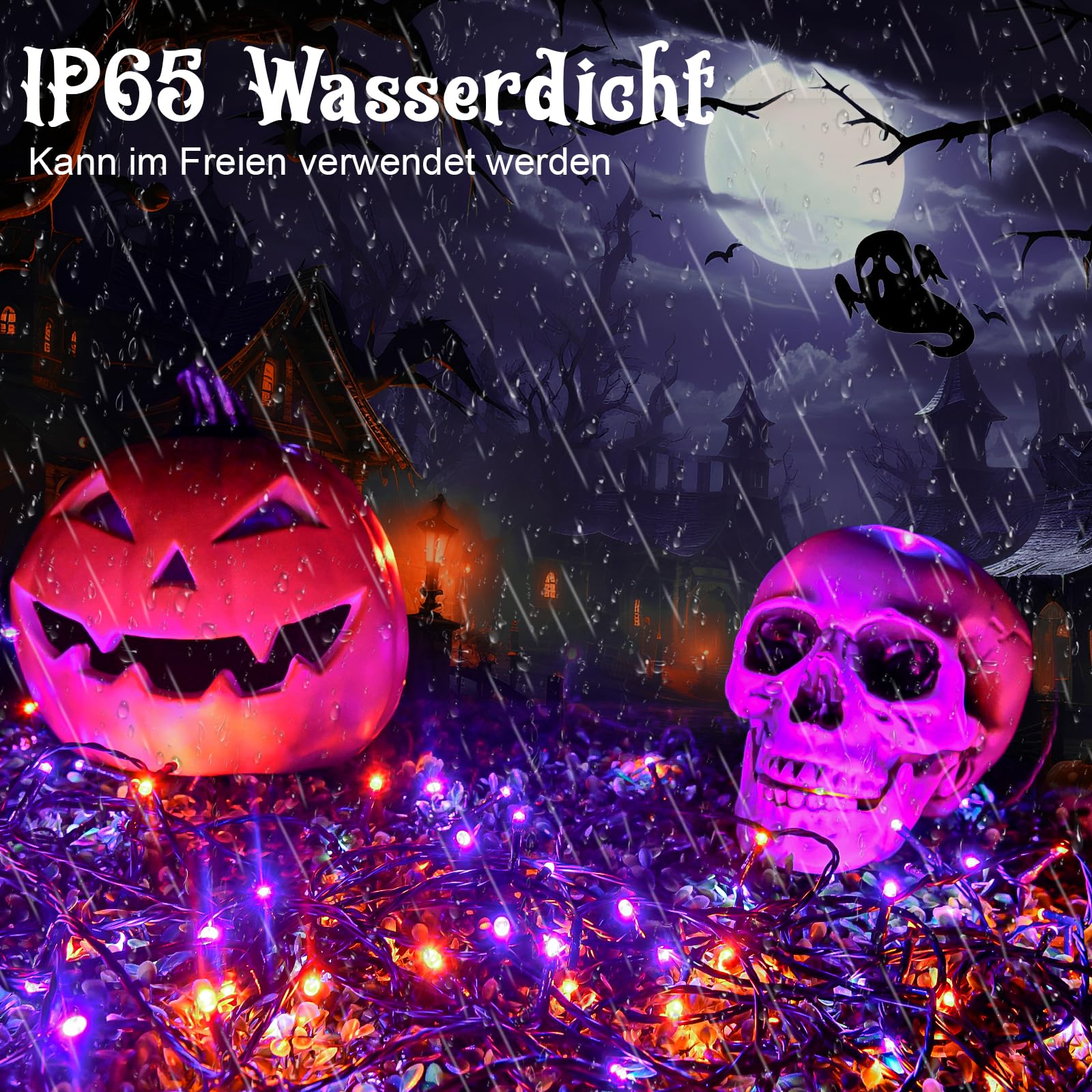 Catena Luminosa Halloween, 5M 50 LED Luci a Batteria, Timer