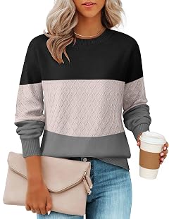 ZESICA Womens 2026 Fall Winter Sweaters Casual Long Sleeve Crew Neck Loose Knitted Pullover Sweater Tops