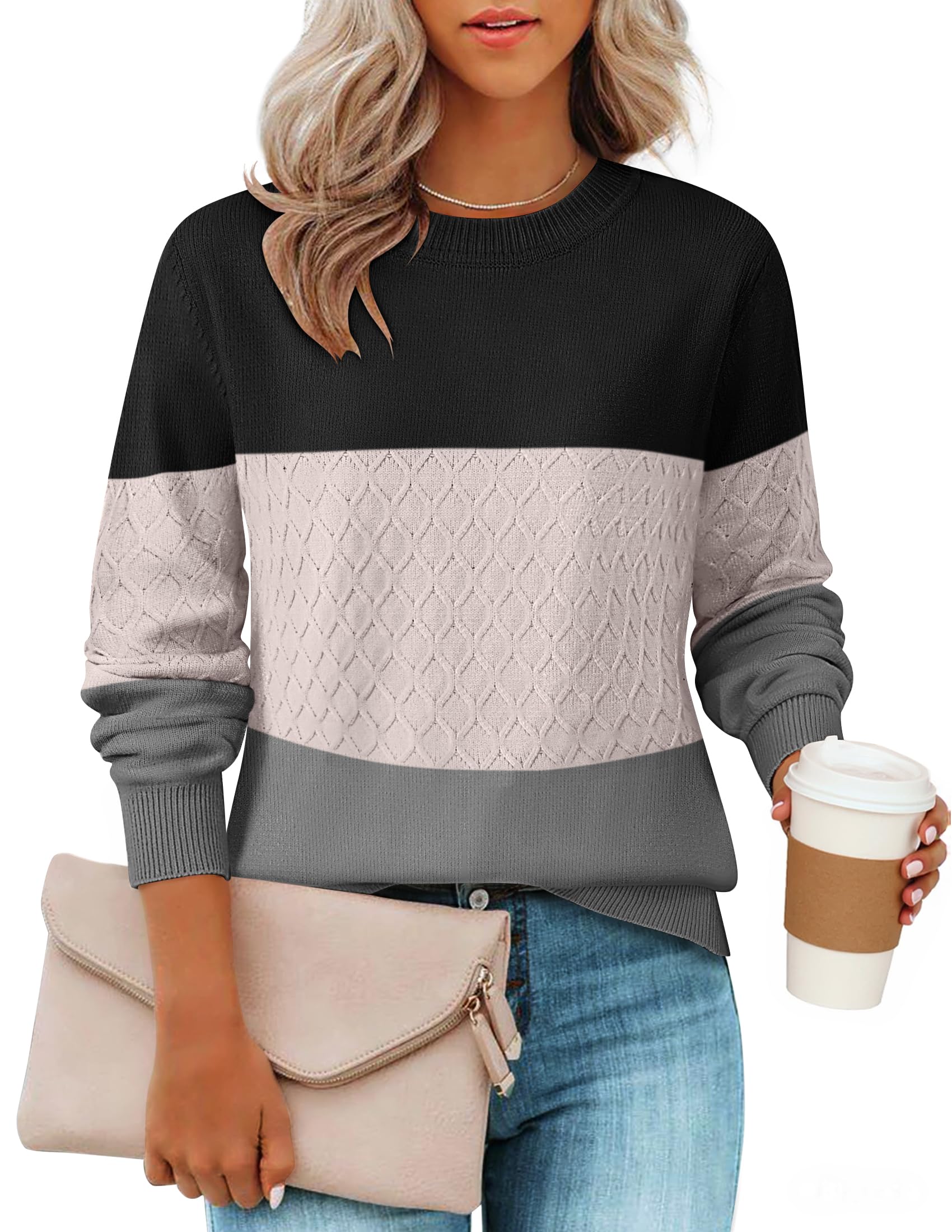ZESICA Womens 2026 Fall Winter Sweaters Casual Long Sleeve Crew Neck Loose Knitted Pullover Sweater Tops