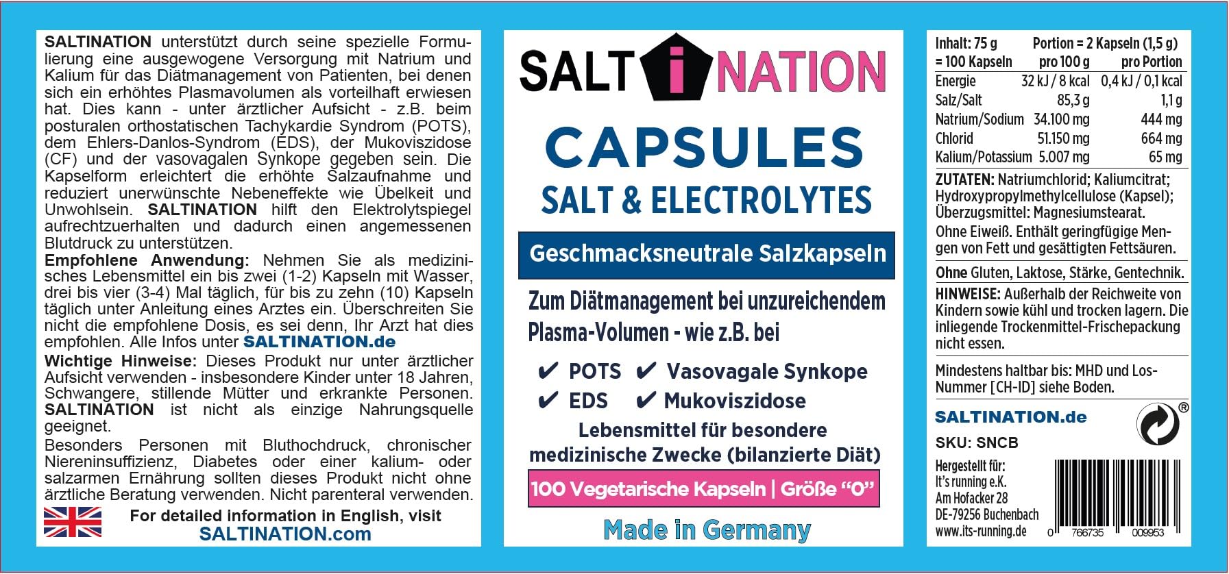 100 Salz- und Elektrolytkapseln mit Natrium und Kalium zur bilanzierten Diät