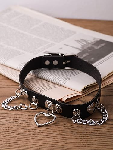 Miniatura 6 de Sacina Gargantilla gótica de cadena de corazón negro, gargantilla de piel sintética, regalo de joyería de Halloween Navidad Año Nuevo para mujer,