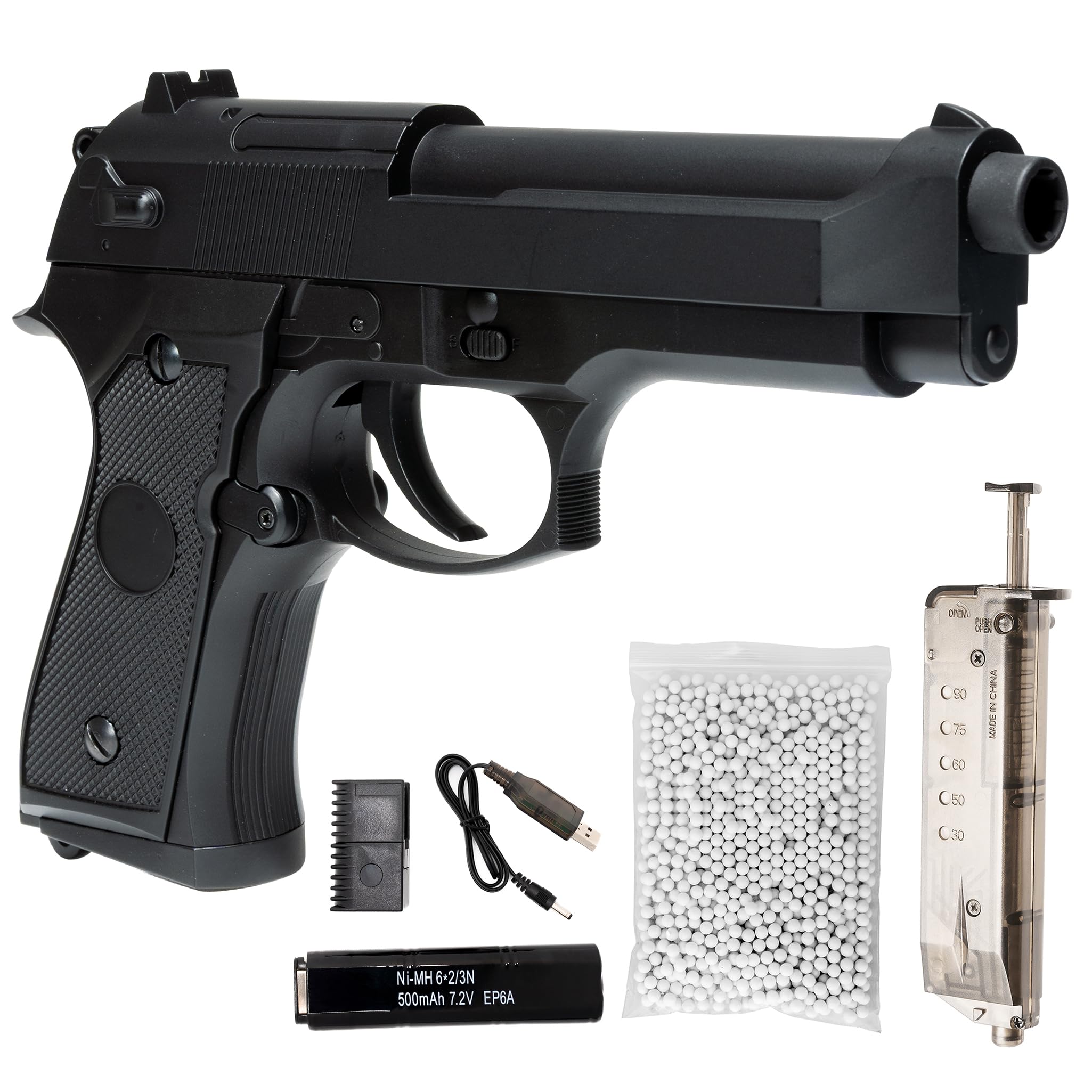 Pistola Softair CM 92, con Batteria Li-Po, Caricabatterie, 1000 Pallini e Carichino Inclusi – Replica Airsoft Tattica in Plastica Resistente, potenza 0,8 joule