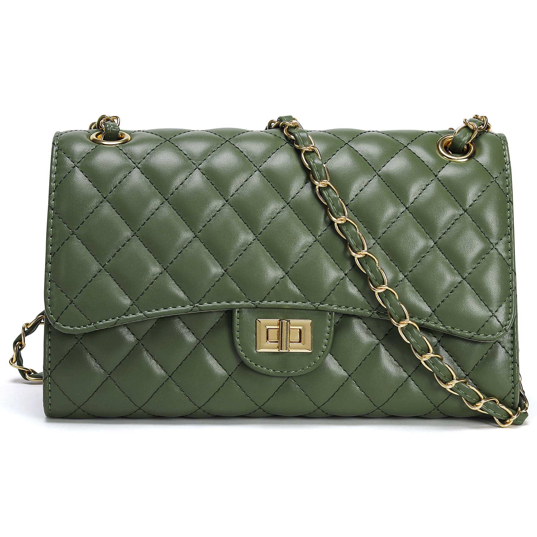 Quilted Crossbody Purse for Women Trendy Ladies Shoulder Bag with Chain Strap PU Leather Cross Body Bags Satchel HandBag