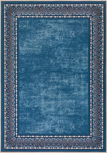 Miniatura 4 de Antep Rugs - Alfombras con bordes modernos de 4 x 6 antideslizantes (antideslizante) con respaldo de goma de bajo perfil para interiores (azul