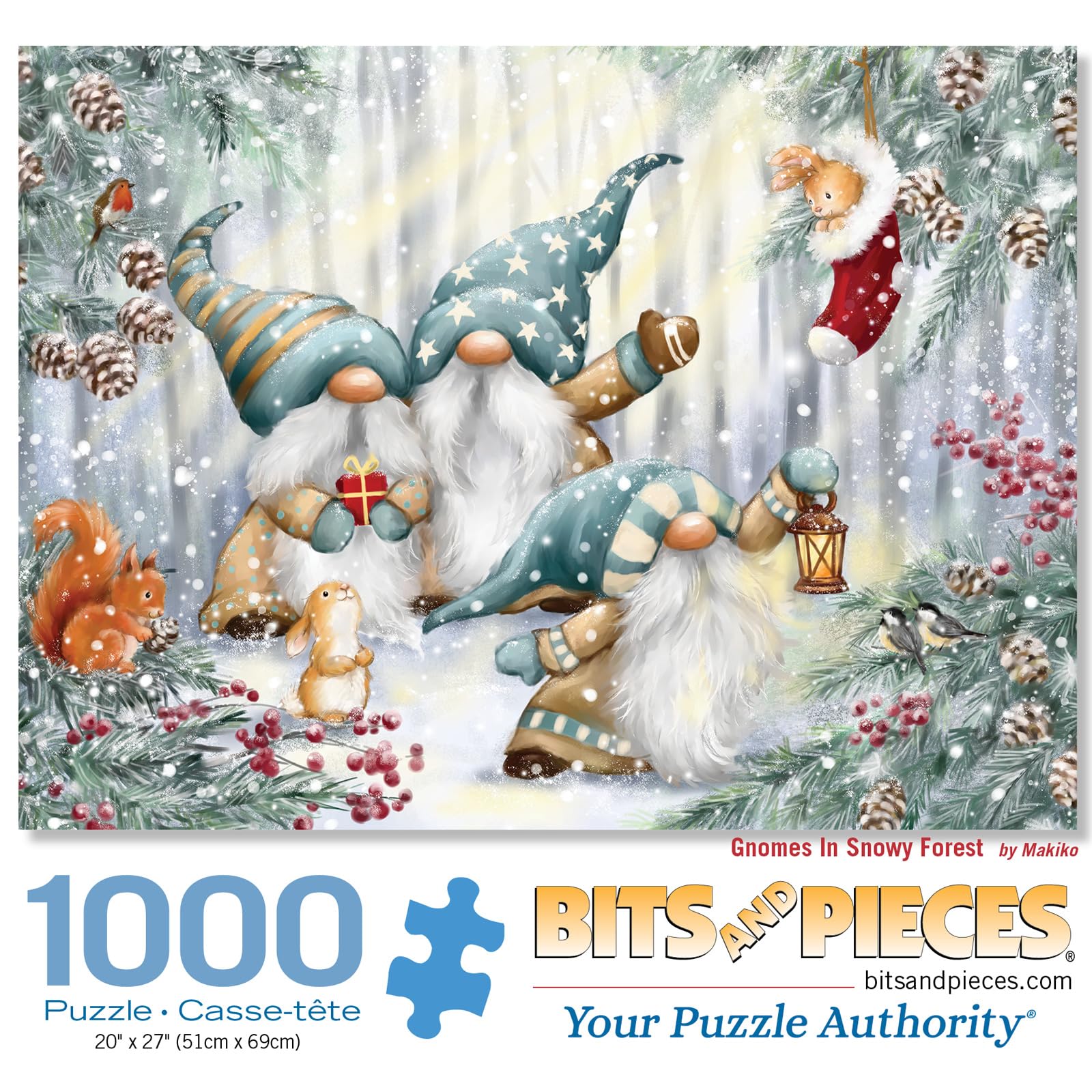 Bits And Pieces Puzzle 1000 Pezzi Per Adulti - 'Saluti Di Natale' - 20x27 Cm - Artista Barbara Behr - Babbo Natale Ed Elfi - 2