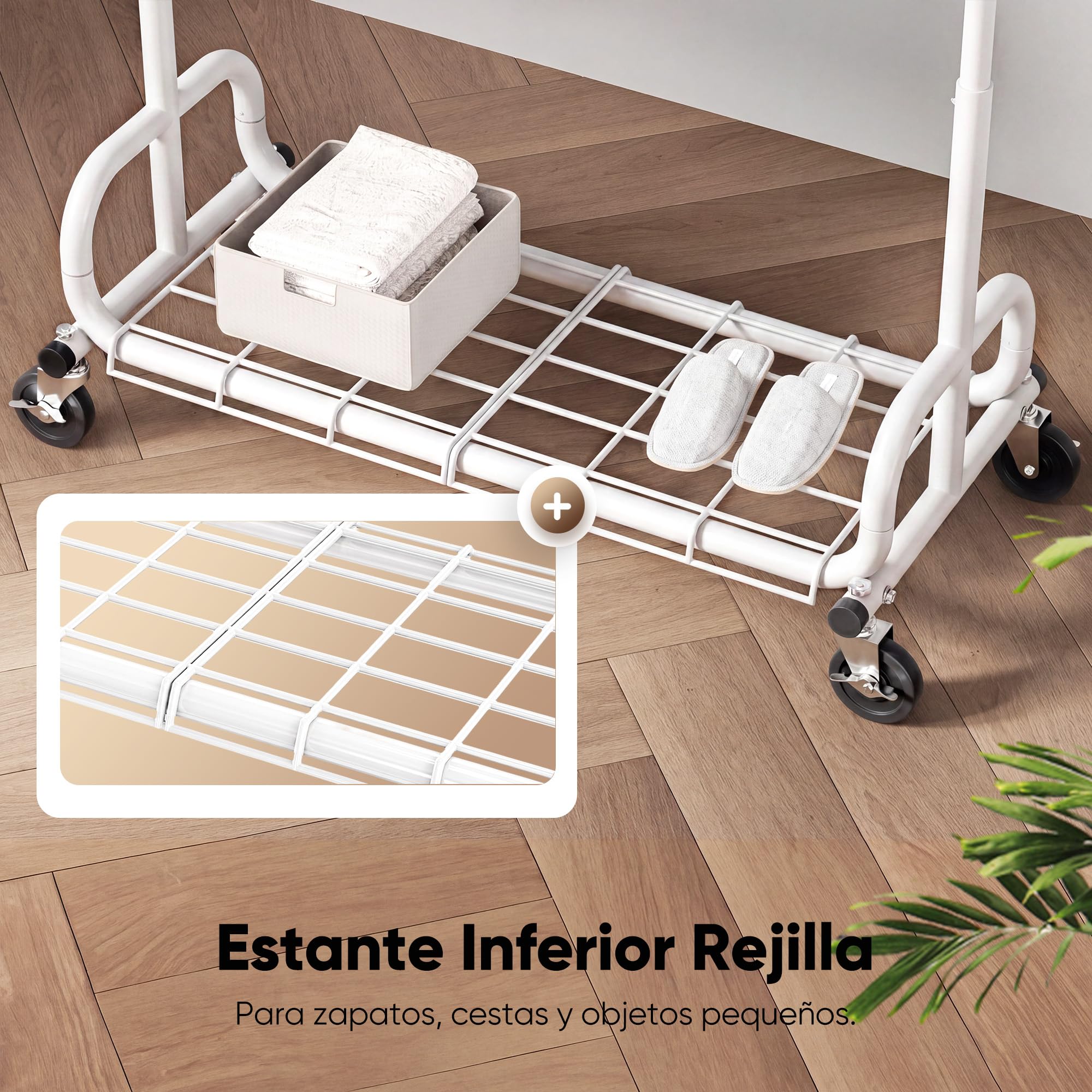 HOKEEPER Burro de Ropa Móvil con Altura Ajustable y Barra Extensible | Resistente 204kg, Ruedas Bloqueables, Ahorra Espacio para Dormitorio, Apartamento Pequeño, Lavandería, Blanco
