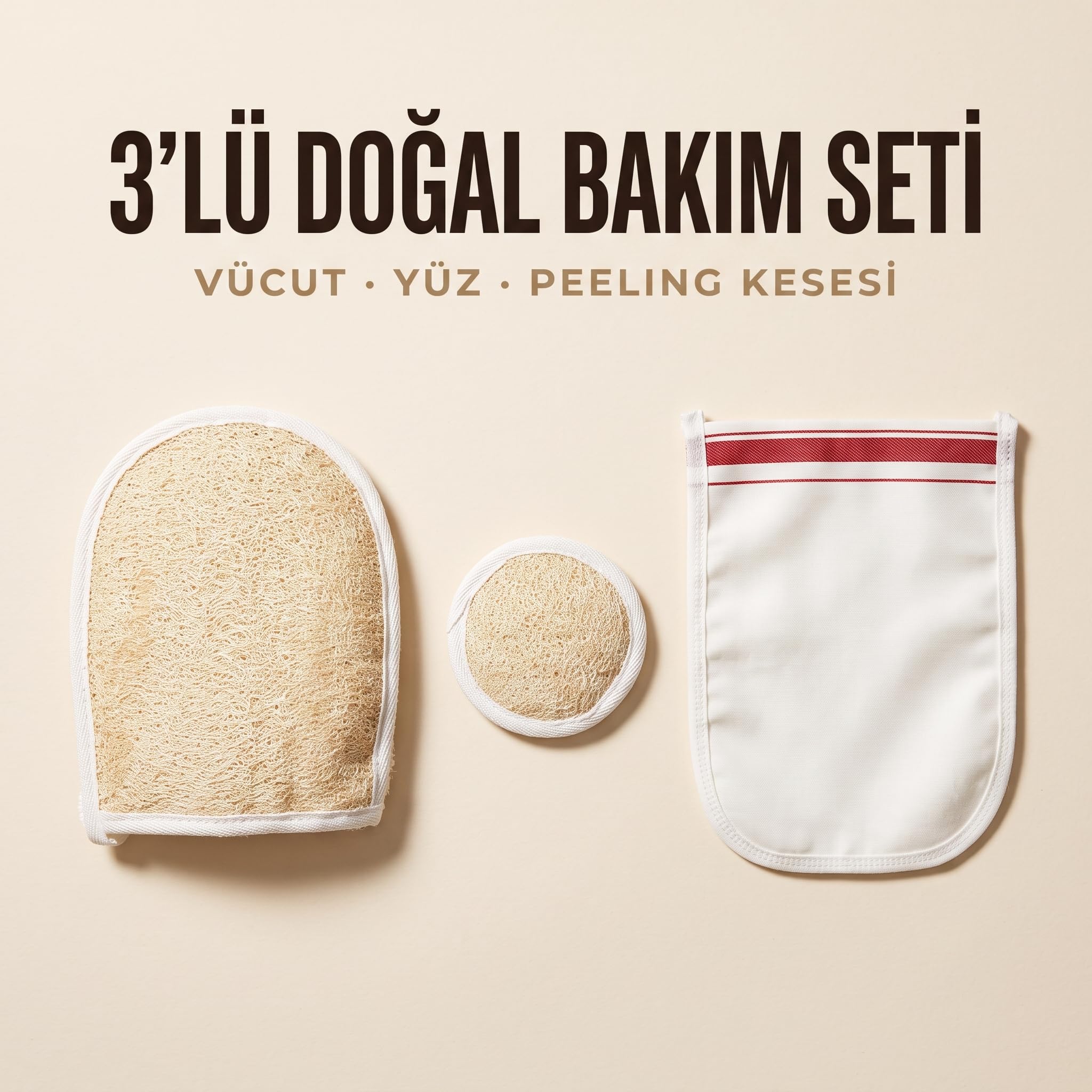 Anatolia Soap 1978 el geçmeli kabak vucut yüz 3 set beyaz kalın düz Kese, Tüm Vücud için Kirlerden ve Lekelerden Arındırır. 3'lü Set Şeklindedir.