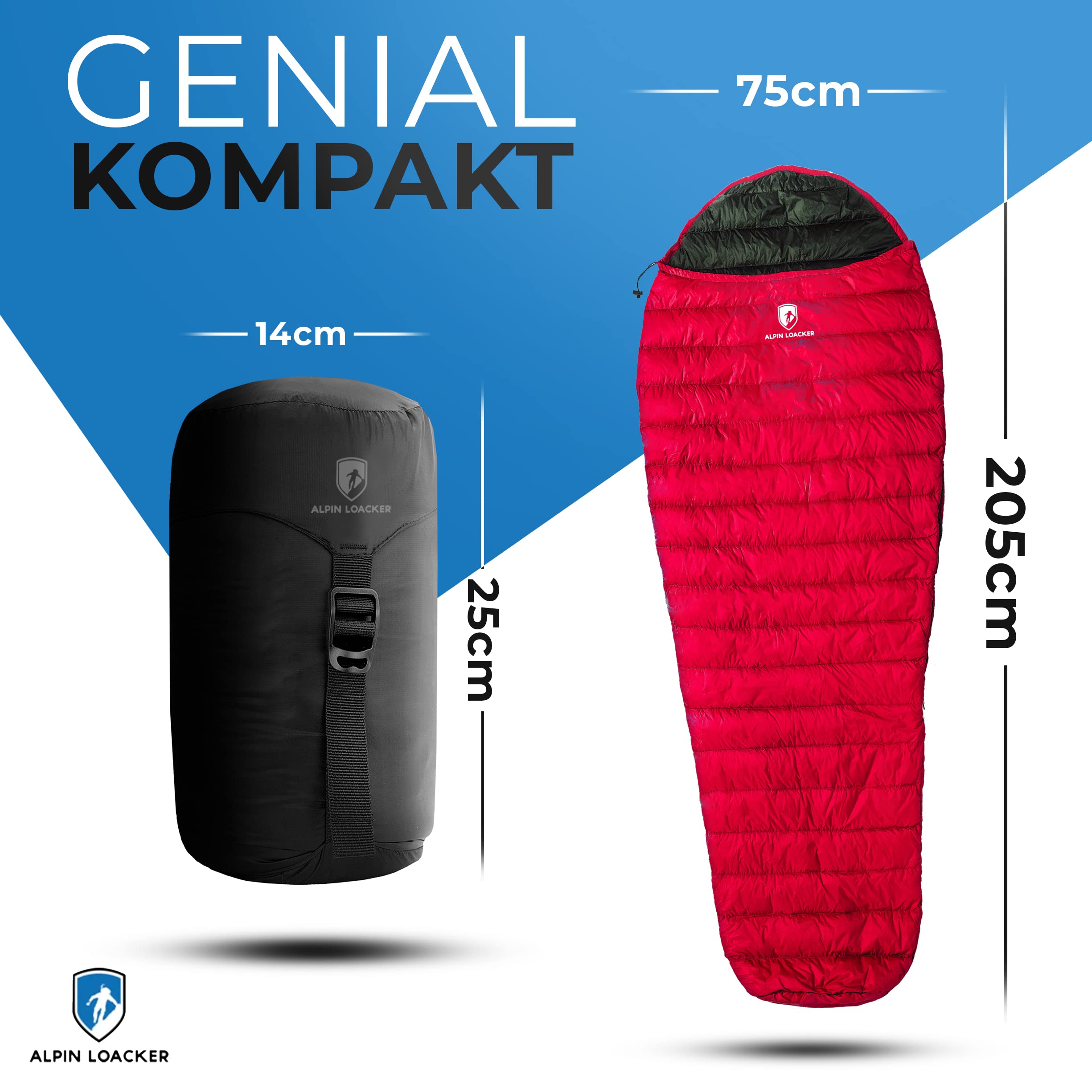 ALPIN LOACKER Leichter Sommer Schlafsack & Httenschlafsack 460g I Daunen  Sommerschlafsack Ultraleicht mit kleinem Packma, Rot : Amazon.de: Spielzeug