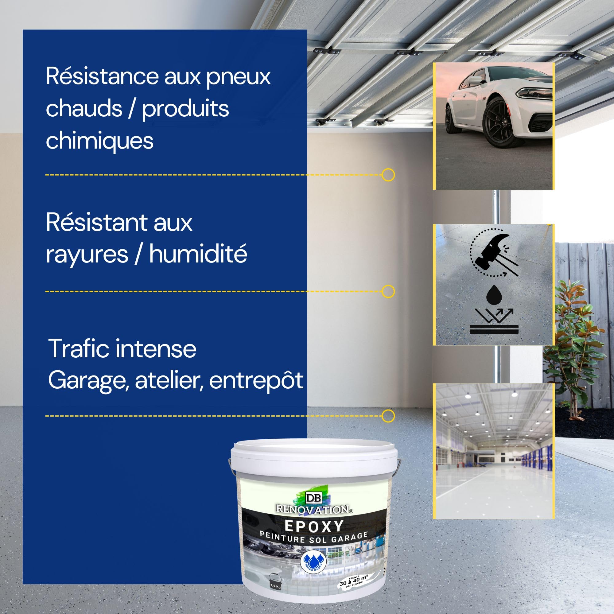 Kit Antidérapant Peinture Résine Epoxy sol béton + Sable de quartz - Gris anthracite 5KG pour Garage - Trafic intense