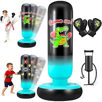 Children's Punch Bag with Boxing Gloves & Pump 165 cm Larger Sturdy Dinosaur & Strike Target 2 in 1 Inflatable Punch Bag for Children Box Training Bag Set Gifts for Boys and Girls 3-12 Years