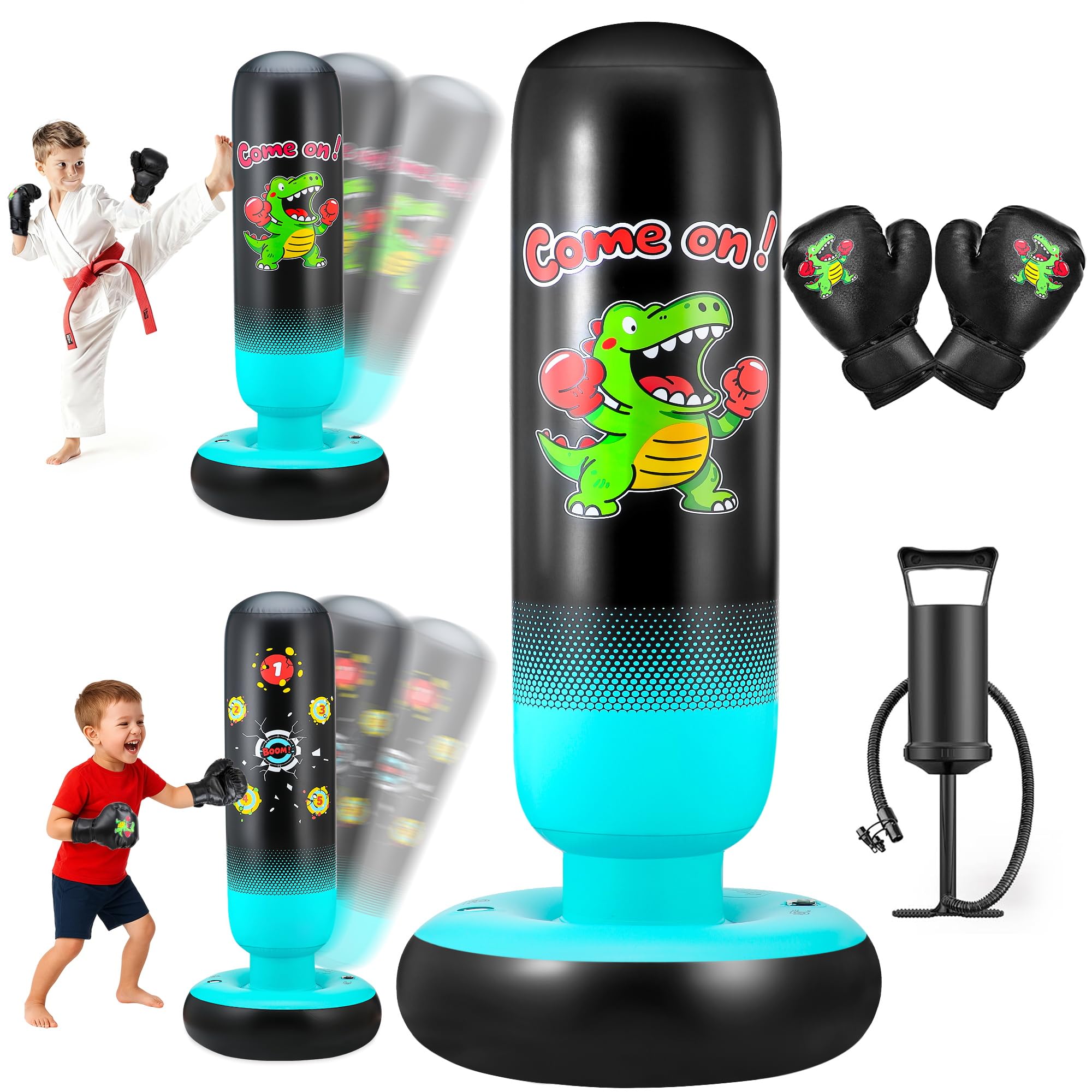Sacco Da Boxe Bambini Con Guantoni Boxe 120Cm Illuminato Panda