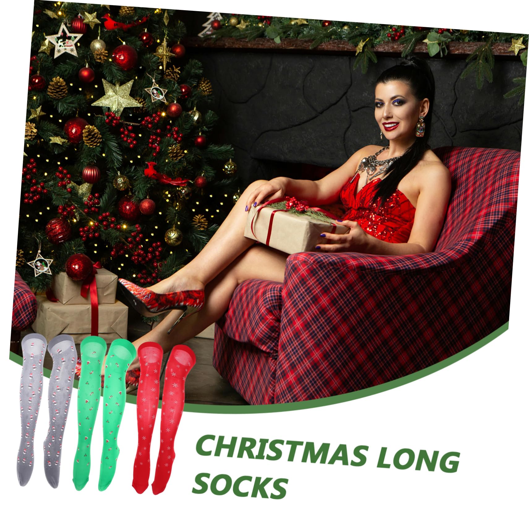 3 Paires Chaussettes de Noël Imprimées Over Knee pour Femmes Chaussettes Longues Rayées Festives Confortables et Respirantes pour Fête et Cosplay