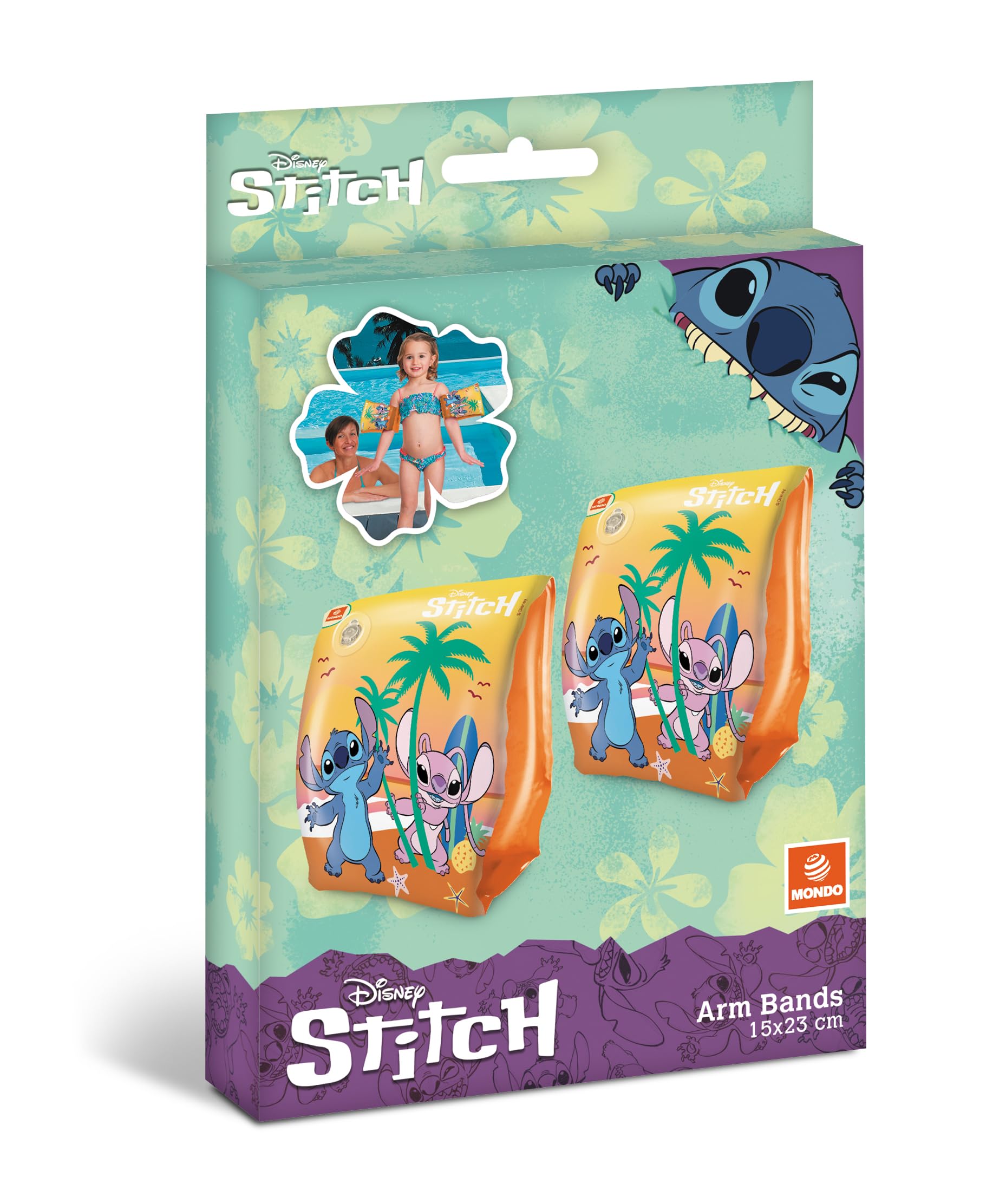 Mondo Toys - STITCH Arm Bands - Braccioli di Sicurezza per bambini - Materiale PVC - Adatti a bambini da 2 a 6 anni con Peso 6-20 kg - 16952