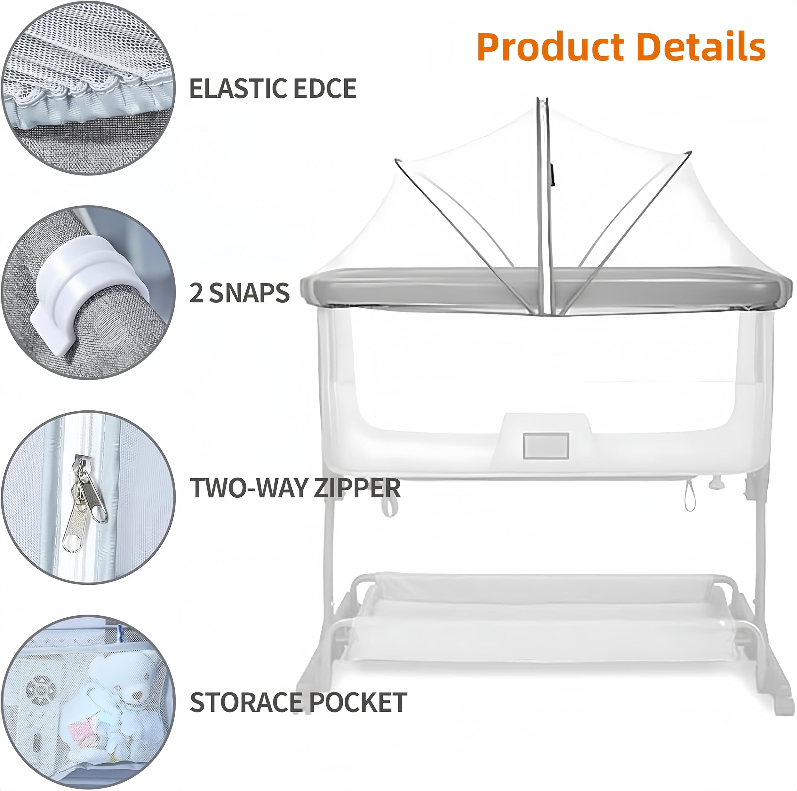 Foldable Mosquito Net for Babies Crib to Keep Insects/Bugs/Cats Out,Baby Mosquito Net with Noiseless Zipper for beds,Safety Net with Breathable Mesh Holes for Toddler Bassinet/Crib (Black) - Image 3