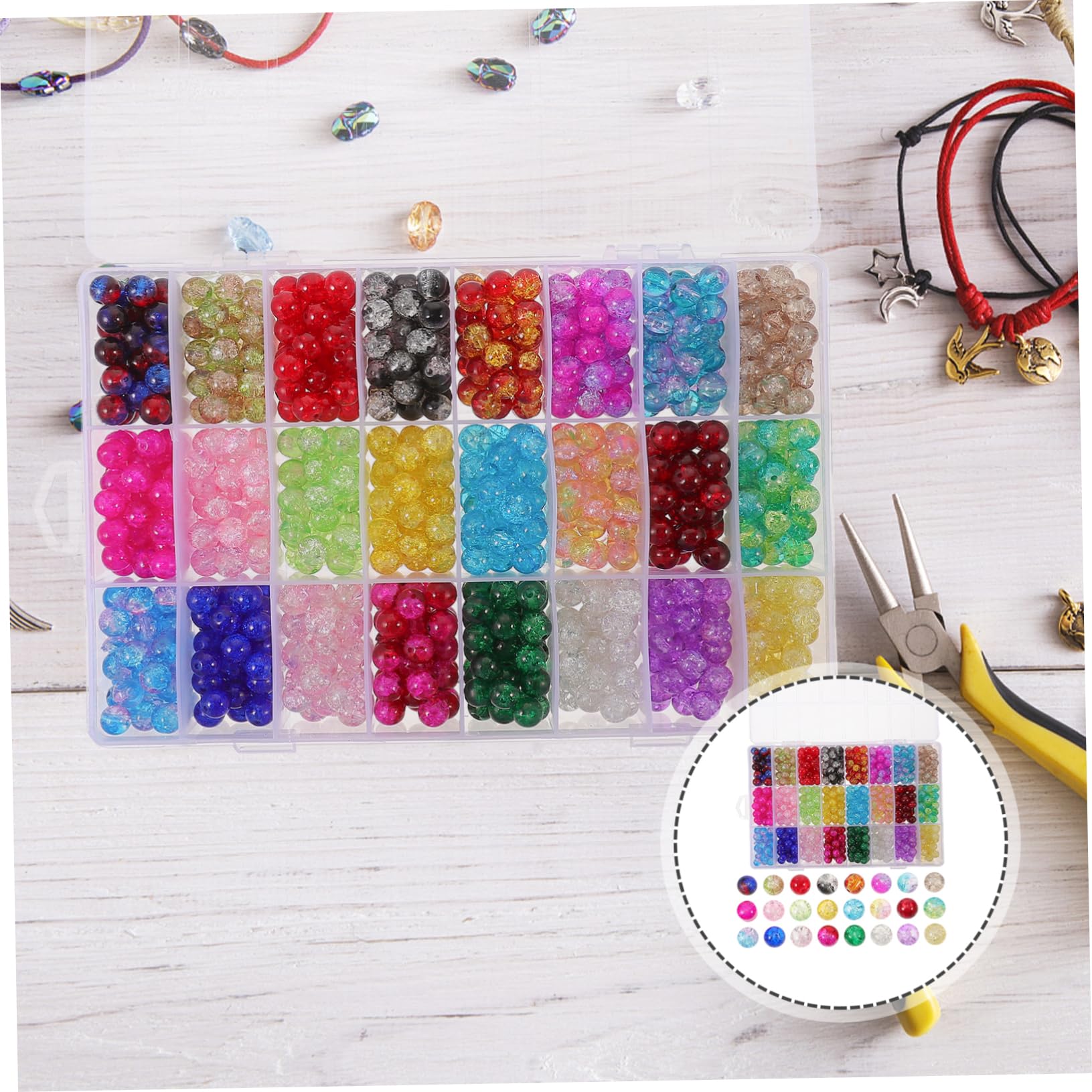 SHINEOFI 1200 Bunte Lose Glasperlen mit Loch zum Auffädeln für Schmuckherstellung aus Verschleißfestem Glas Inklusive Aufbewahrungsbox für Bastelprojekte