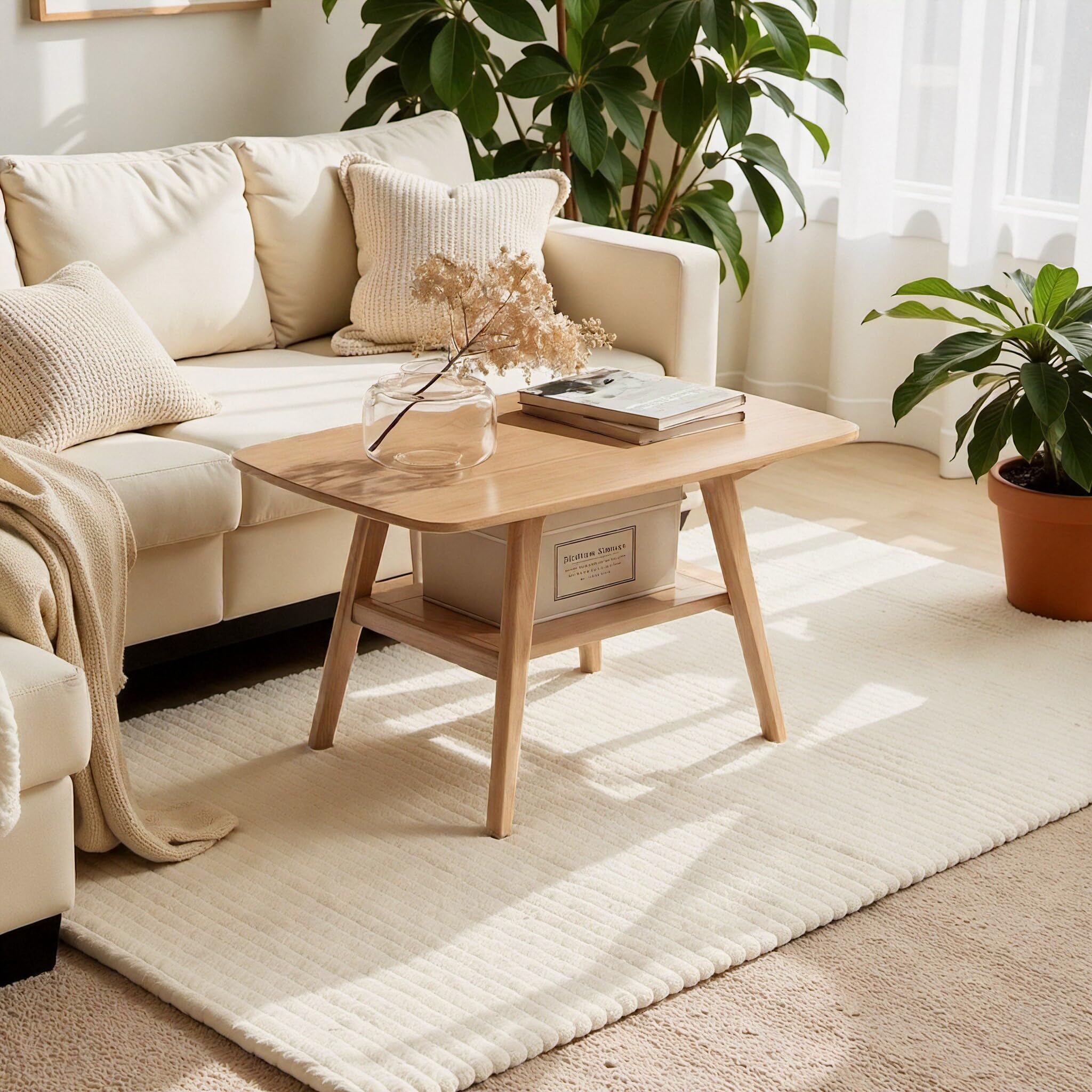 Small Coffee Table for Living Room 2-Tier Mid Century Modern Small Tables with Shelf Storage Storage Coffee Table
