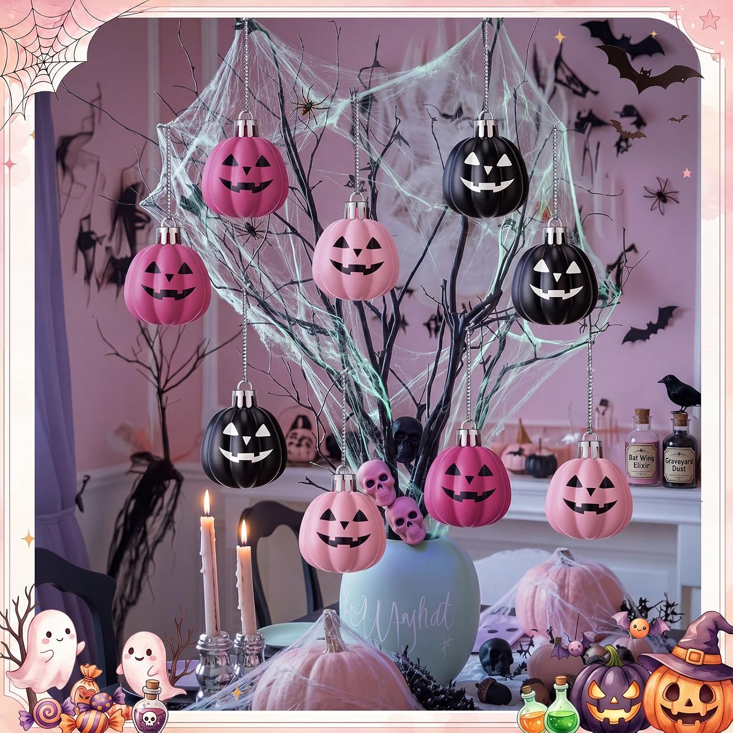 Kathfly 36 Pcs Pastel Halloween Pumpkin Ghost Hanging Ornaments Plastic