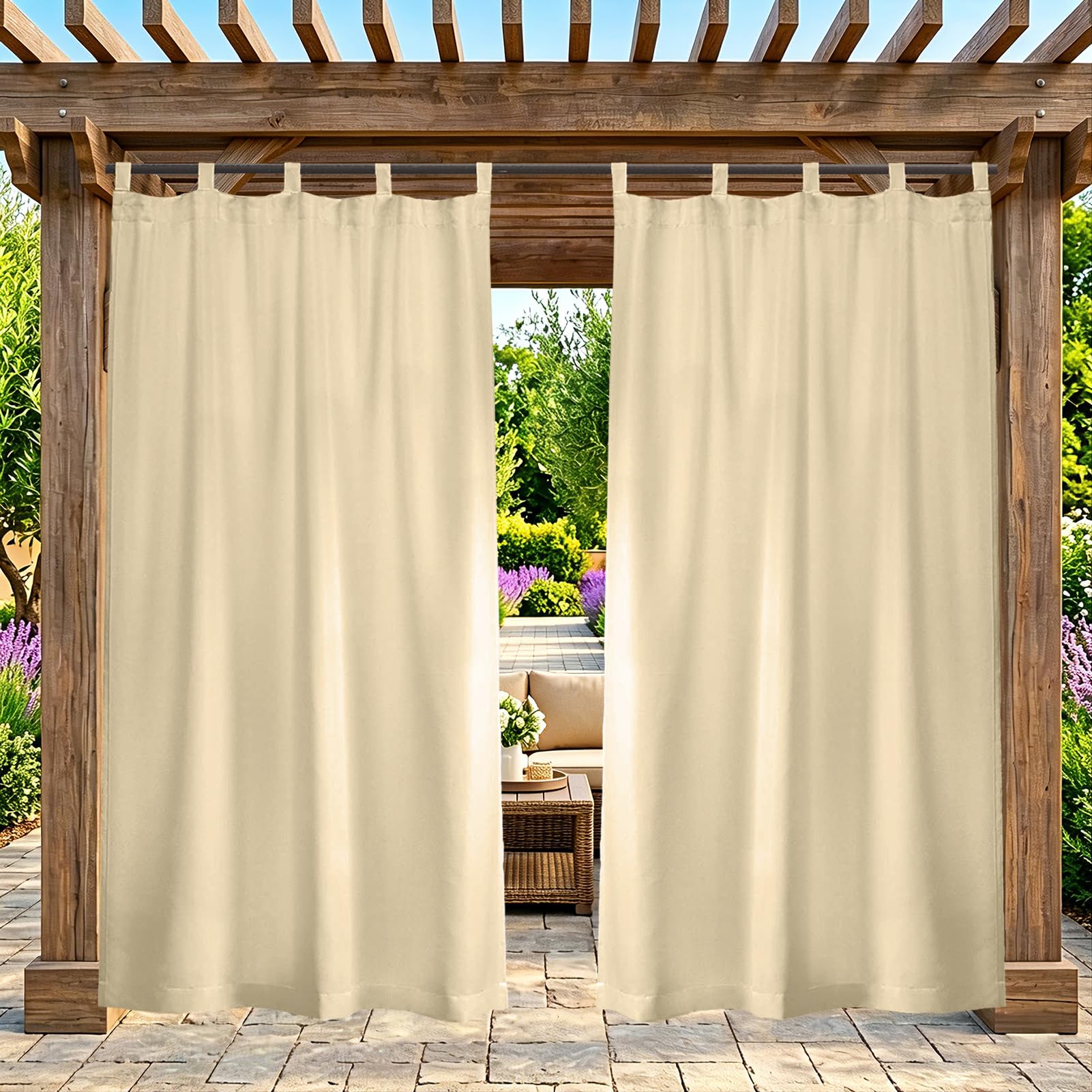 ZELVANO Outdoor Curtains Waterproof, 1 Panel Blackout Thermal Drapes Windproof Privacy for Garden Gazebo Pergola Patio, Weatherproof Fabric - W 108" x L 85"