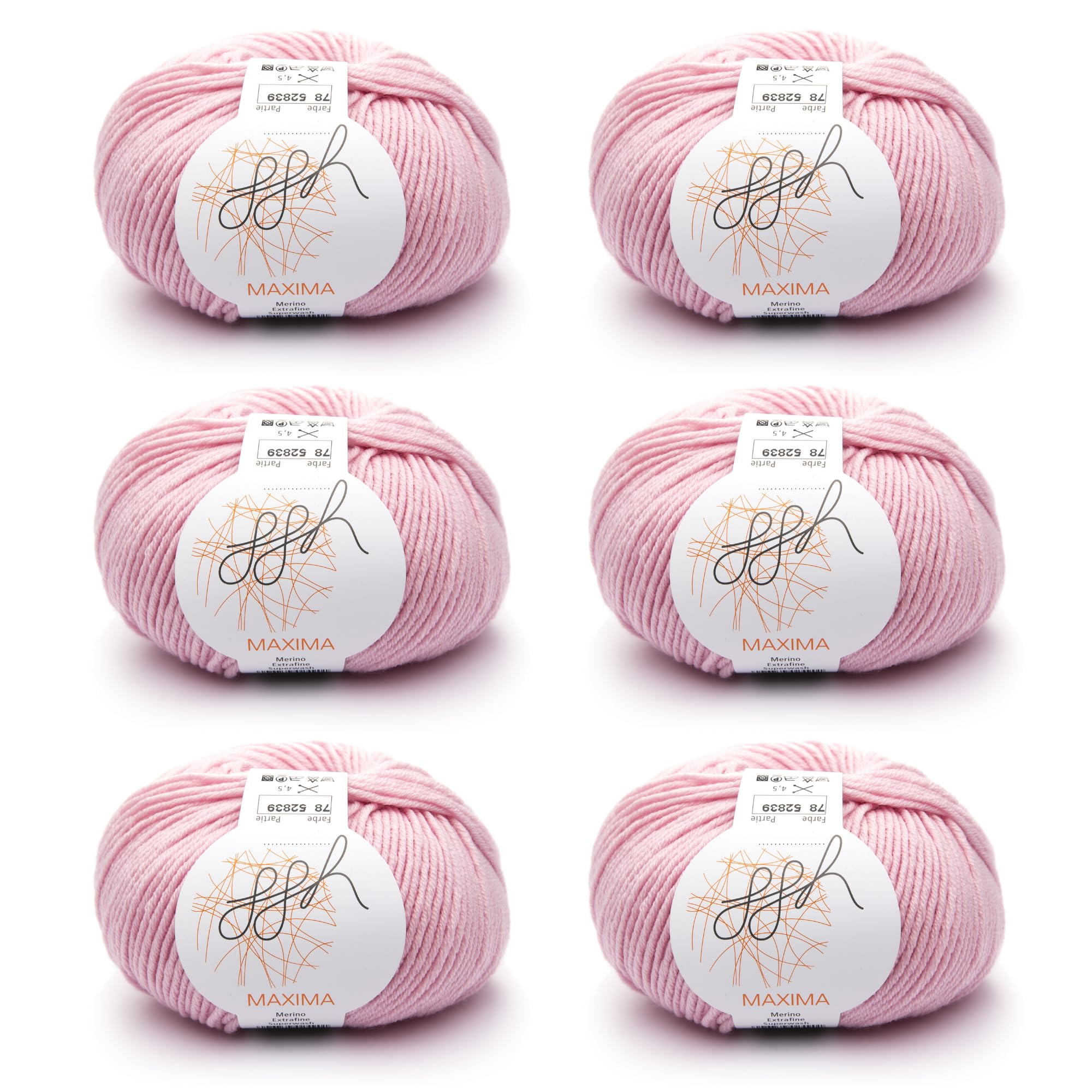 ggh Maxima Box - 6x50g (insgesamt 300g) Merinowolle extrafein und maschinenwaschbar - Nadelstärke 4-5 Farbe 078 - Puderrosa