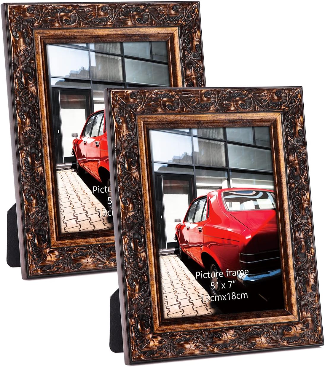MEBRUDY 5x7 Picture Frames Set of 2, Vintage Antique Photo Frames for Wall Mount or Table Top, Brown -