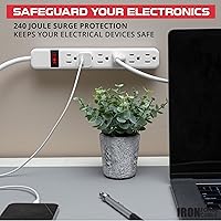 Vista 4 de Iron Forge Cable Regleta de protección contra sobretensiones de 6 tomas, cable de 25 pies, SJT 14/3 blanco con cable largo de 25 pies, protección