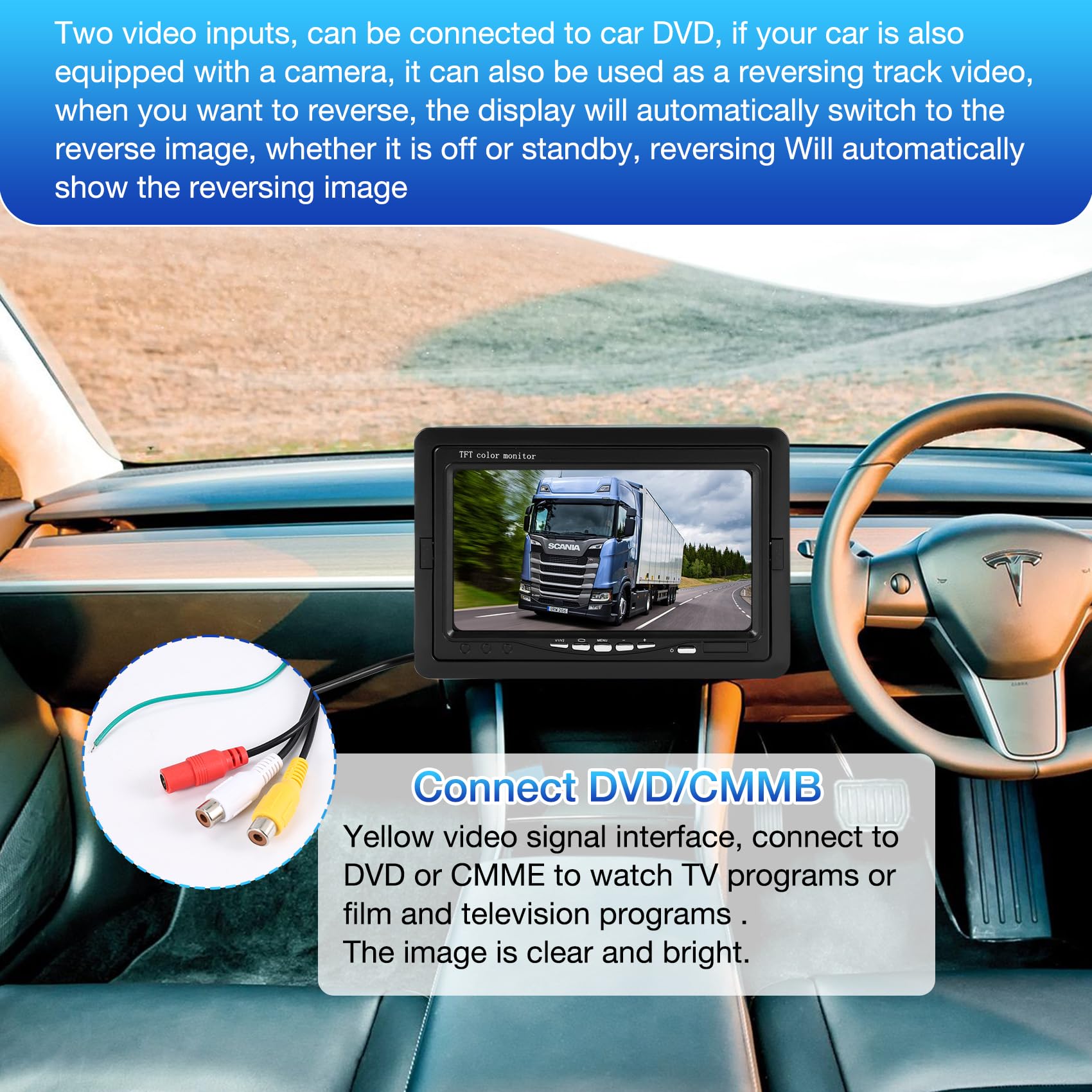 Mini TV 7" HD Moniteur 800 x 480 Portable Voiture LCD Écrans sur DVD/CMMB Deux Entrées pour Voitures Camions