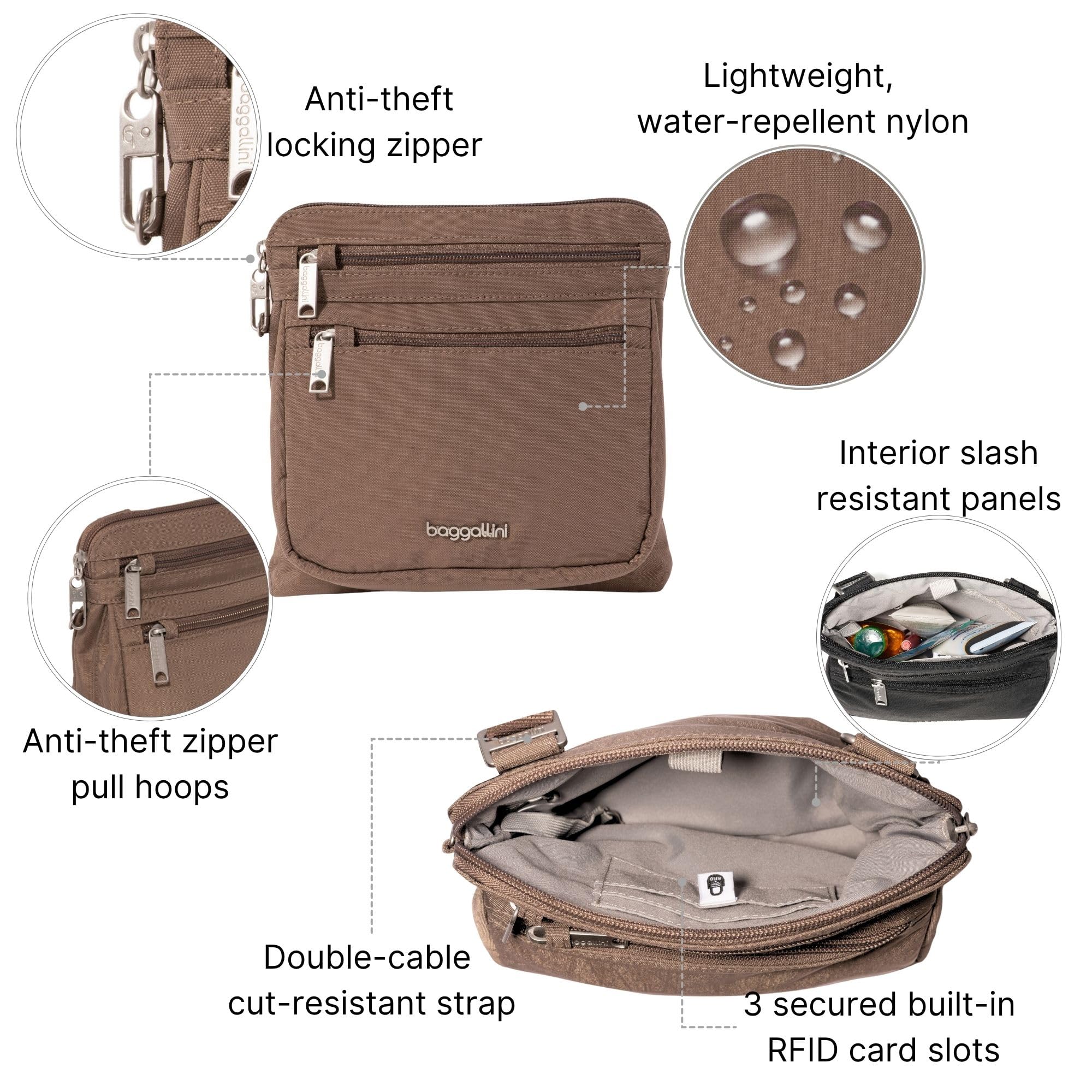 Baggallini Theft Large Crossbody, Securtex-Body Anti-furto, Misura Grande Donna