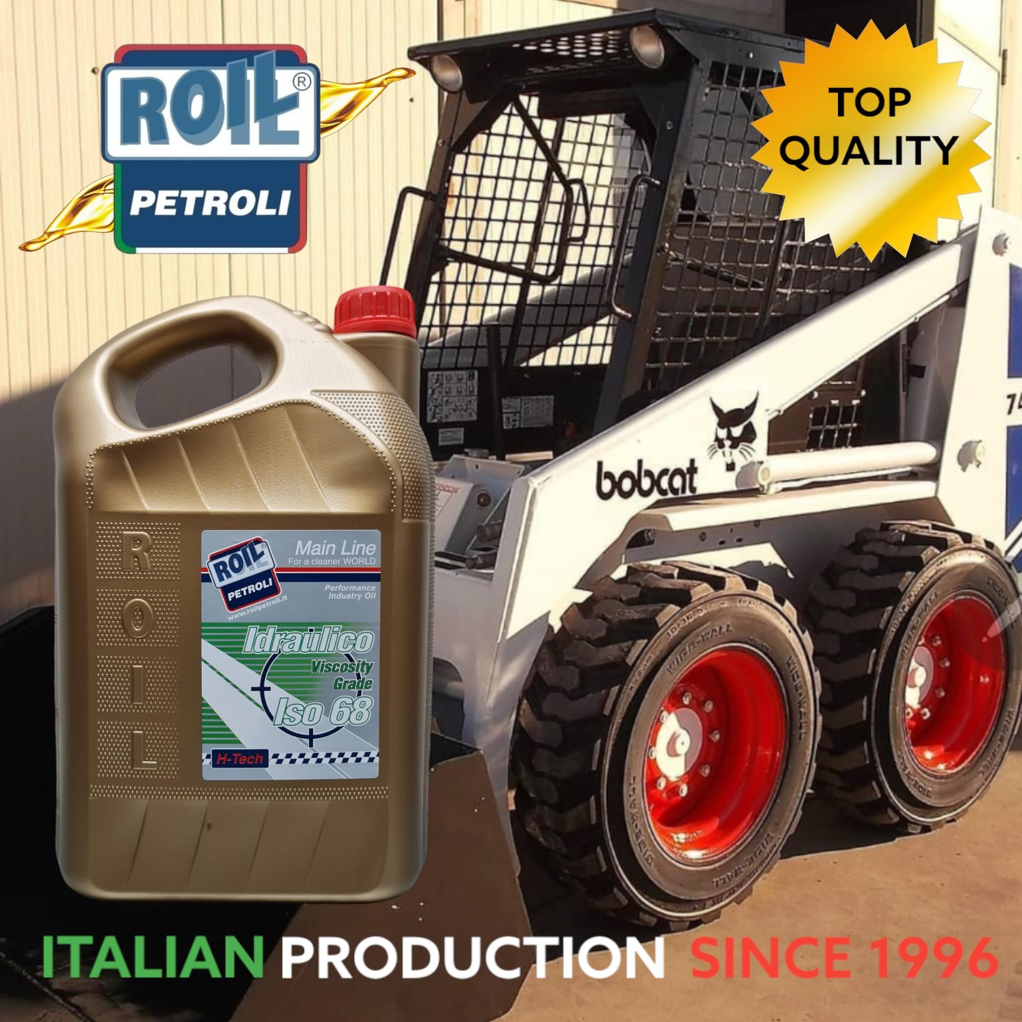 5 Litri di Roil Olio idraulico VG ISO 68 "NUOVA FORMULA CON POLIMERO ELASTOMERO" con più elasticità e durata delle parti in gomma, antischiuma e antiusura per sistemi oleodinamici e idrostatici
