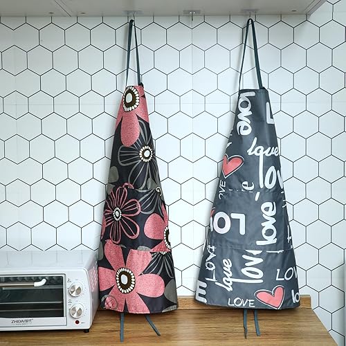 Miniatura 7 de cobee 2 delantales para mujer con bolsillos, delantal impermeable, delantales de cocina ajustables, delantales de cocina para jardín, manualidades,