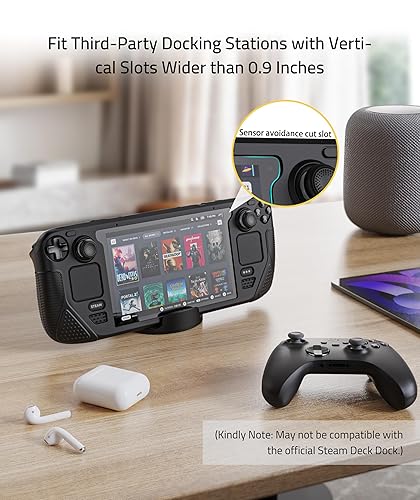 Vista 5 de Syntech Funda protectora compatible con Steam Deck Accesorios Consola OLED/LCD, protección completa con agarres antideslizantes para el pulgar