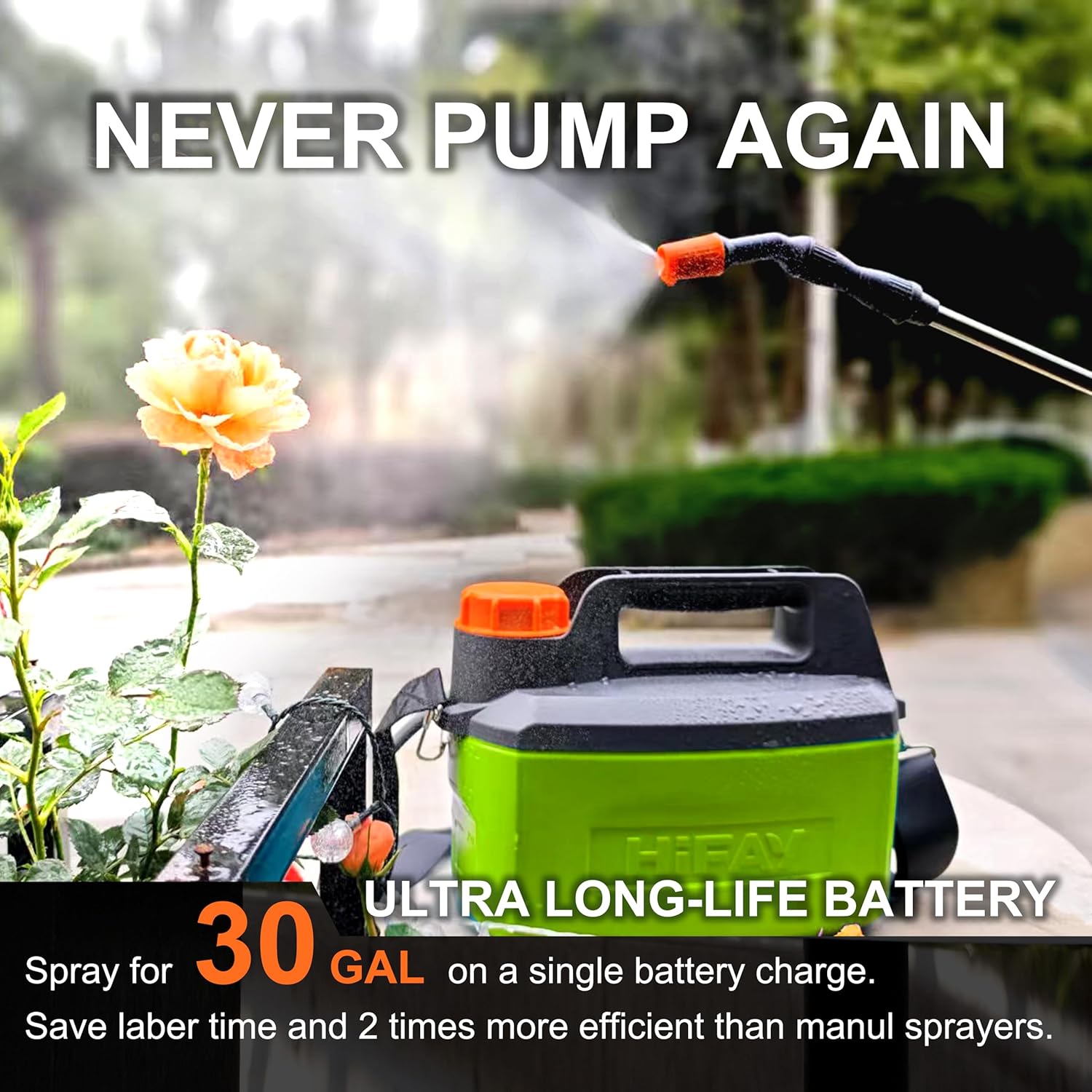 ES4-PRO Electric Sprayer 1 Gallon Built-in 4000mAh,Rechargeable Battery Powered Sprayer with Telescopic Wand,Plant Mister,Kitchen Cleaning,Indoor Watering Can for Plants (Green) - Image 4