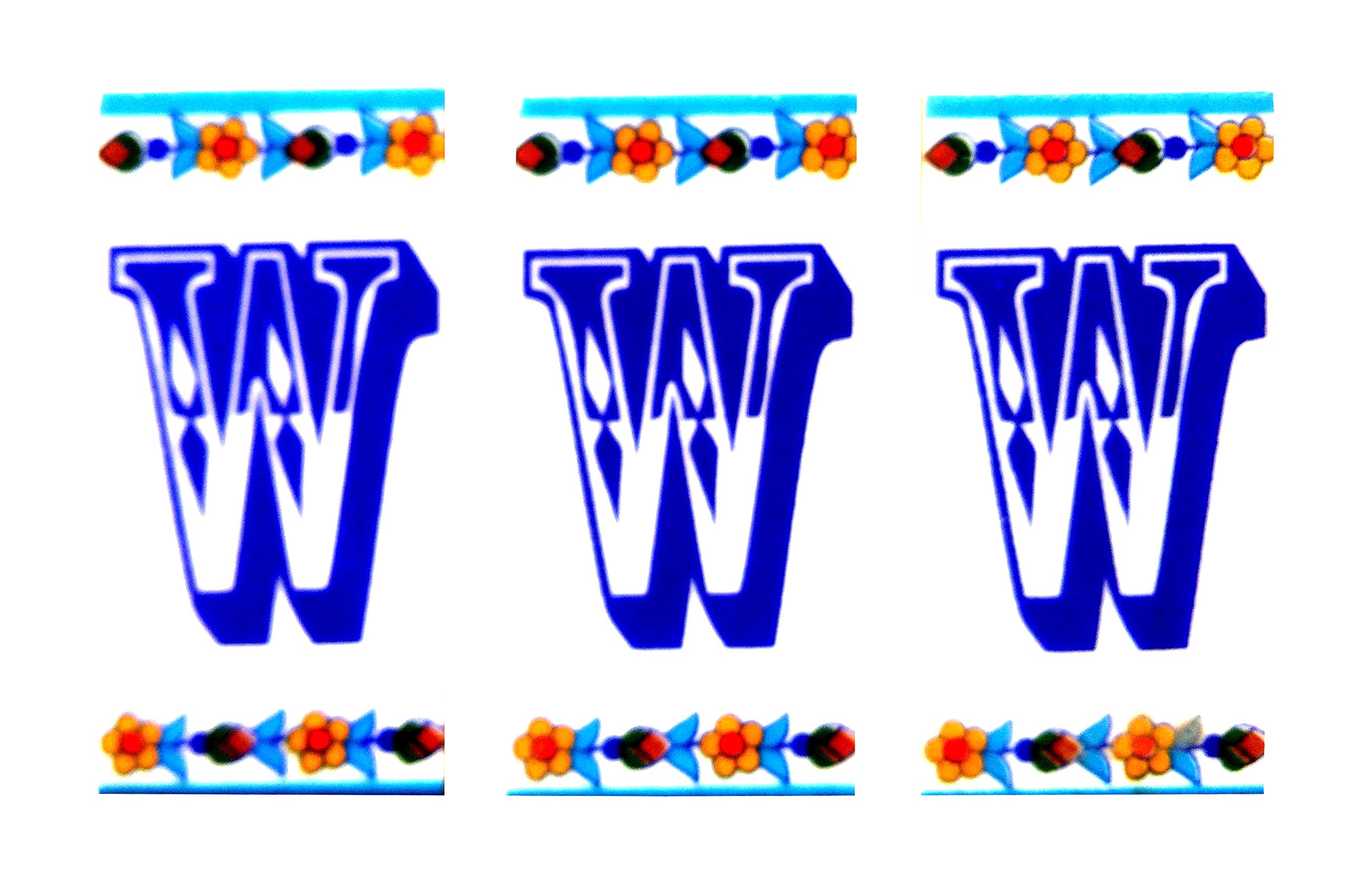 Shiv Kripa Blue Pottery Decor Wall Ceramic W Alphabets Tiles Handmade Wall Tiles 2 x 4 Inch Set of 3 Tiles (Multi Color)