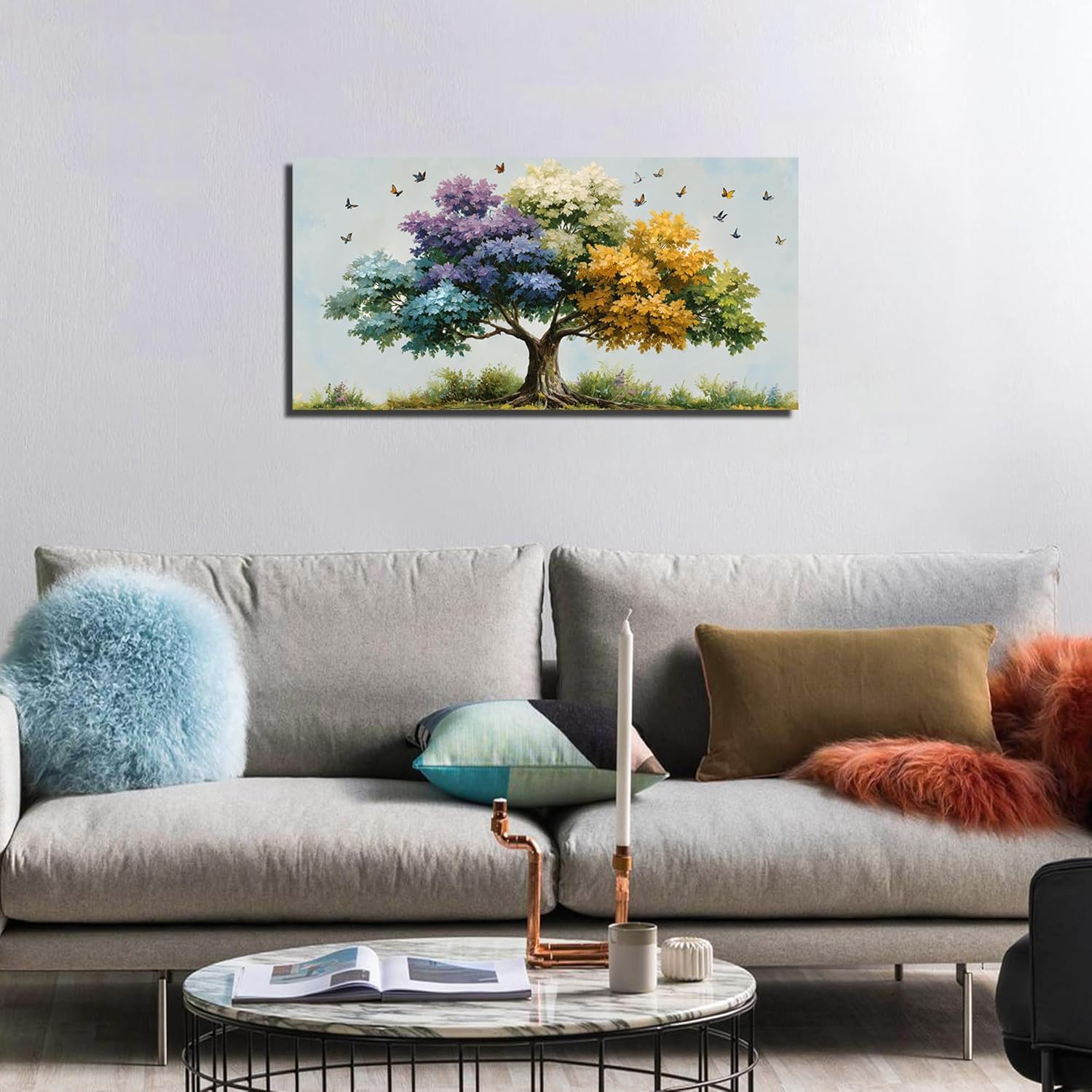 Kepgonegu Large Tree of Life Wall Art for Living Room Landscape Canvas Prints Colorful Butterfly Art for Bedroom Home Office Size 20x40