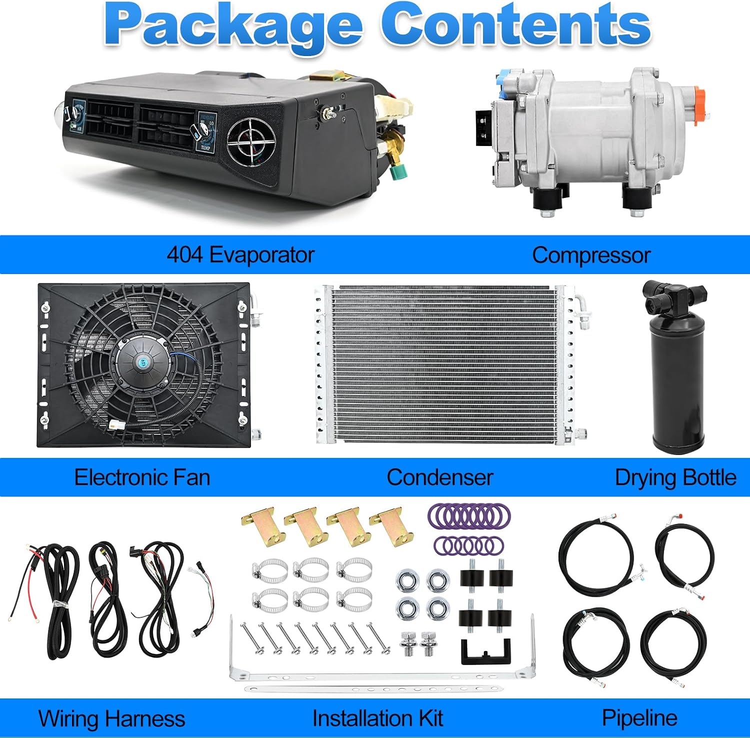 jiaji 12V 13700 BTU Under Dash Air Conditioner, 12 Volt Electric Air Conditioner for Car, Car Air Conditioner with Evaporator Condenser Compressor for Car RV Van Truck ATV Pickup Tractor
