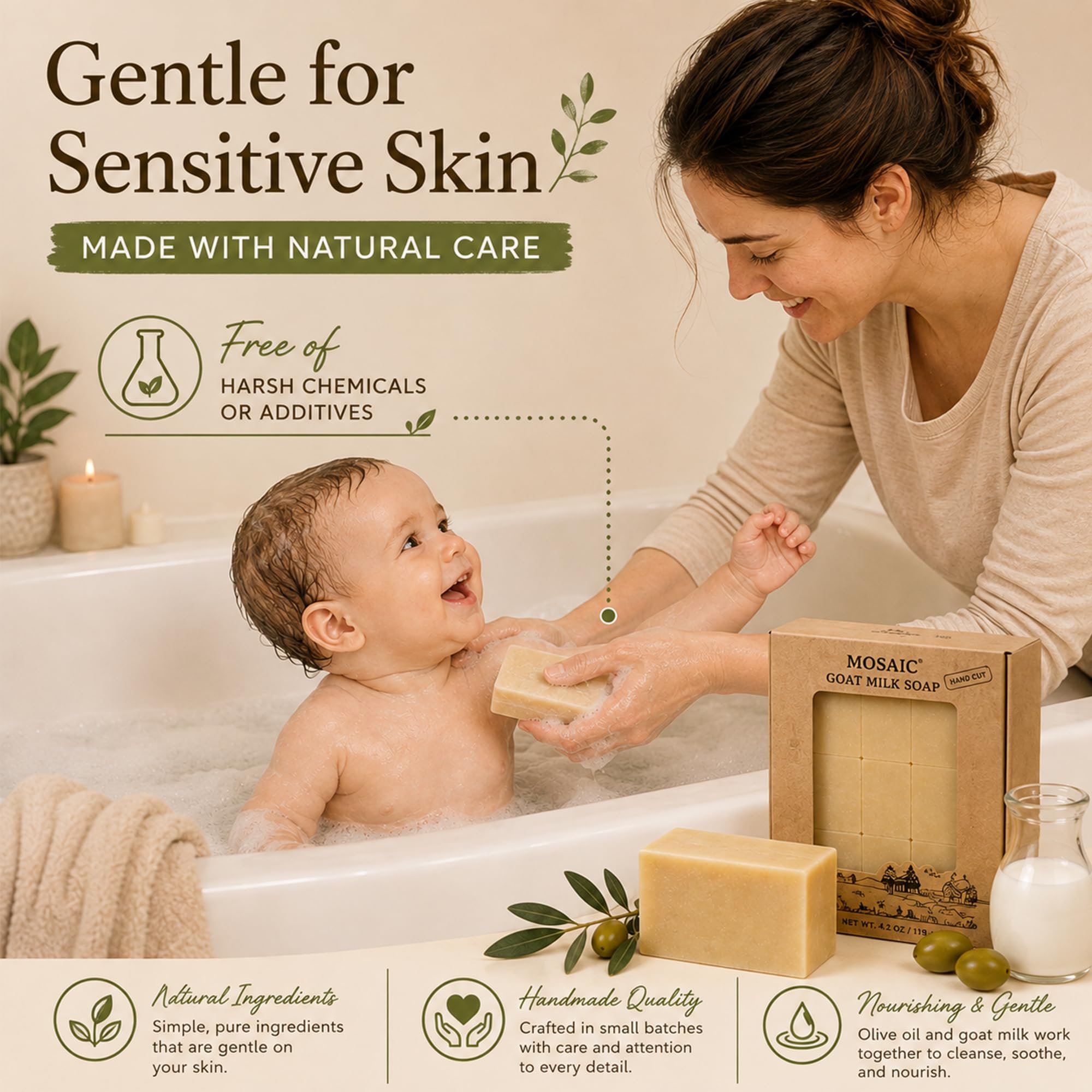 AnatoliaDaphne Natural Goat Milk Soap Bars, Handmade Moisturizing Cleanser, 12 Pack