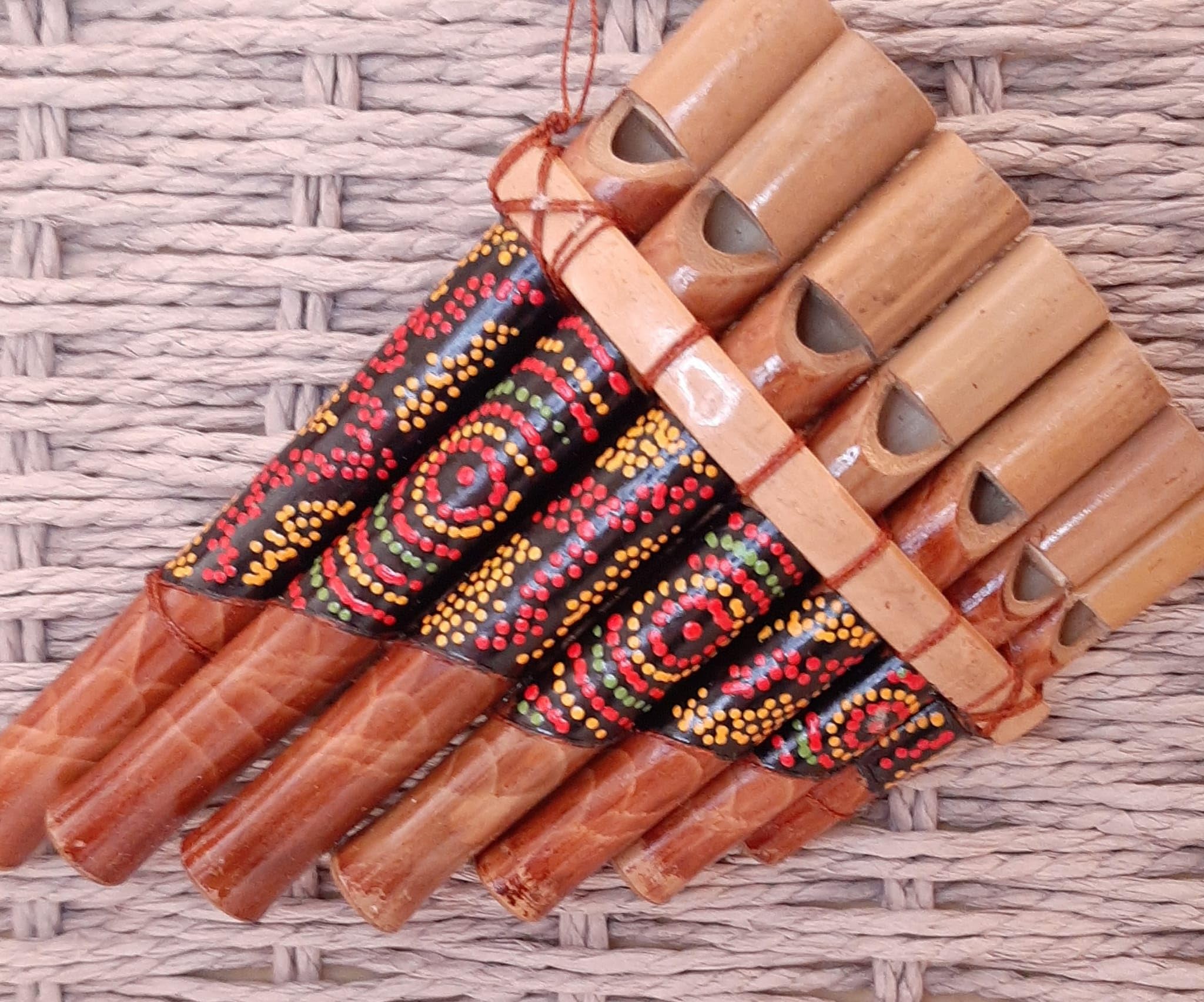 Flûte de pan Péruvienne Artisanale Décorée 7 notes Bambou musique yoga