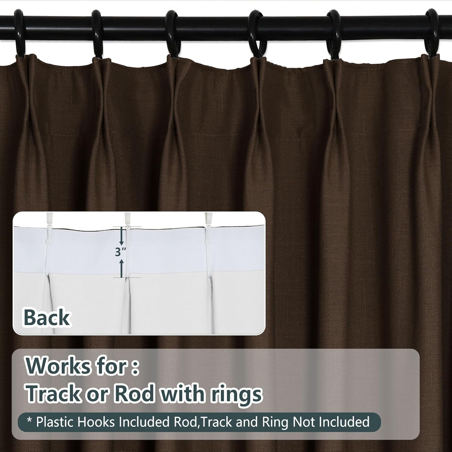 Macochico Pinch Pleat Solid Thermal Insulated Blackout Curtains 96 Inches Long,Home Decoration Pinch Pleat Blackout Drapes for Traverse Rod and Track,Brown,120W x 96L,2 Panels