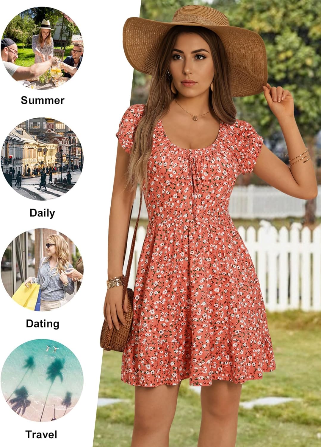 HUHOT Teen Petite Women Floral Short Summer Mini Dresses with Pockets Cute Milkmaid Sundress 2026 - Image 5