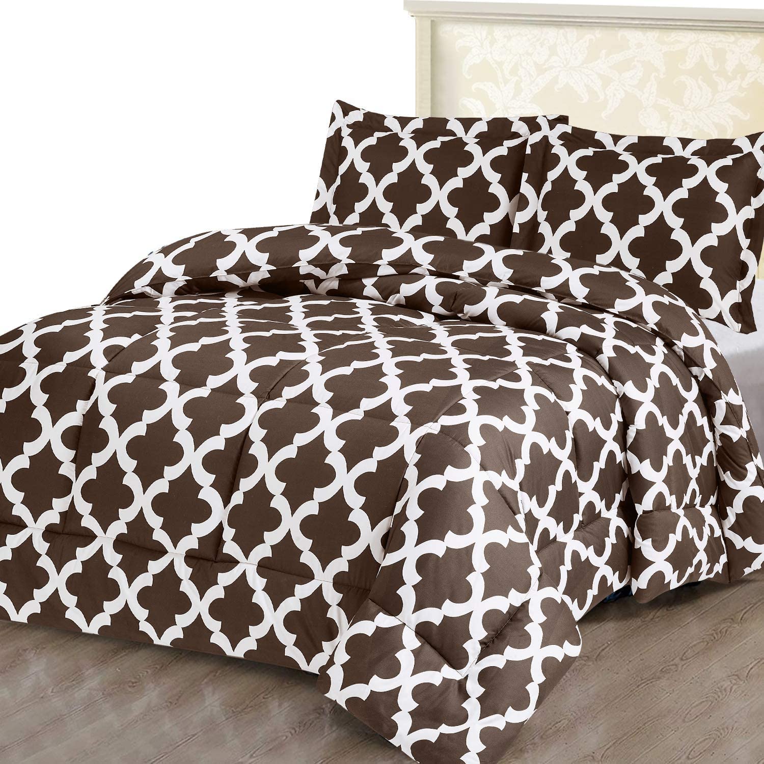 ComfyWell Edredón Individual – Colcha Impresa, Colcha y Conjuntos, 1 Funda de Almohada cálida y antialérgica para Todas Las Estaciones, edredón para Cama. (Individual (135 x 200 cm), marrón)