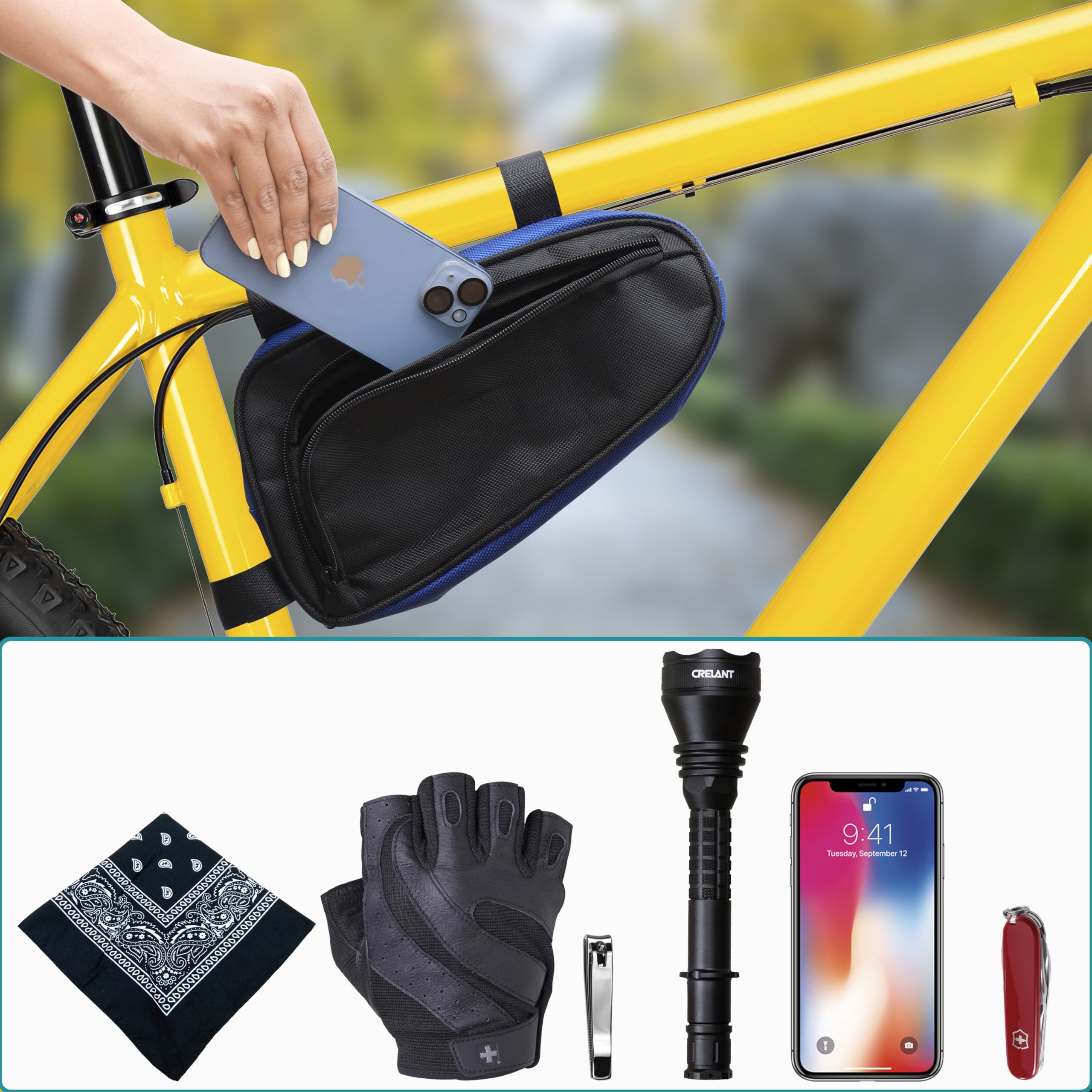 BELLE VOUS Borsa Triangolare da Bici - Marsupio Mtb da Corsa - Accessori Porta Oggetti - Borsello per Telaio Bicicletta - Gadget Bikepacking - Portaoggetti Impermeabile