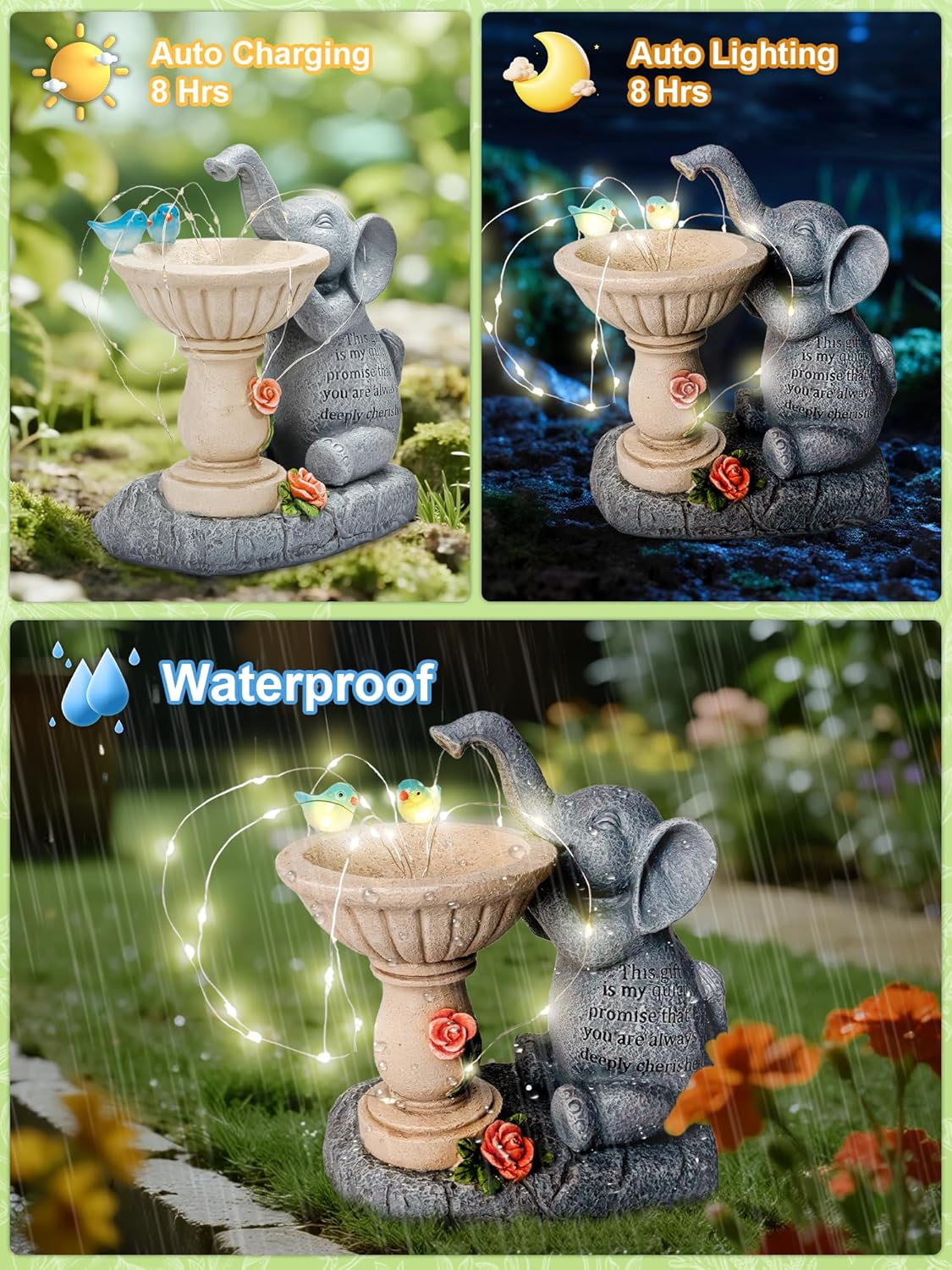 Solar Garden Outdoor Statues Decor, Elephant with Birdbath Garden Decor for Home House, Yard Art Lawn, Ornaments, Porch Patio, Balcony - Birthday Gifts for Grandma Mom Women - Image 5