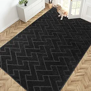 PURRUGS Easy Care Area Rug 6ft x 9ft, Non-Slip Machine Washable Entry Rug, Stain Resistant Accent Rug for Hallway, Bedroom, Living Room and Mudroom, Black