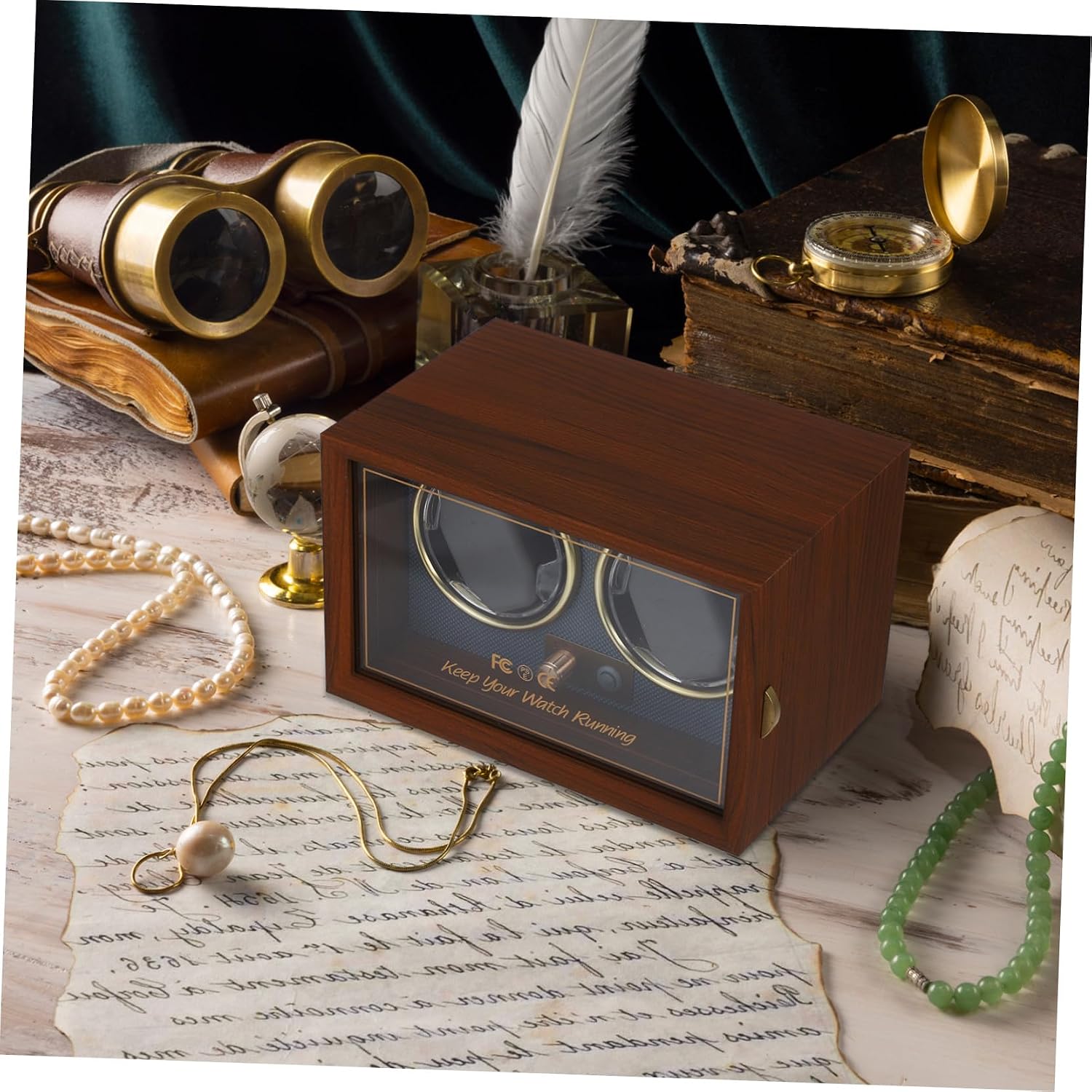 MAGICLULU Retro Wood Watch Winder Box for Two Watches, Coffee Finish