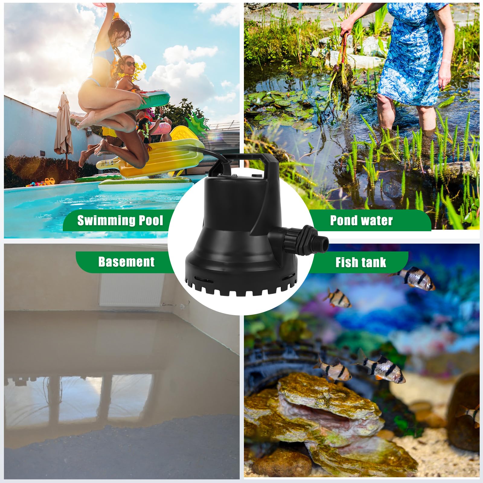 Pompa dell'acqua sommergibile da 400 W, 8000 l/h, pompa di pozzetto dell'acqua portatile automatica on/off, per acqua pulita e sporca per laghetti, piscine e cantine, 220 ~ 240 V