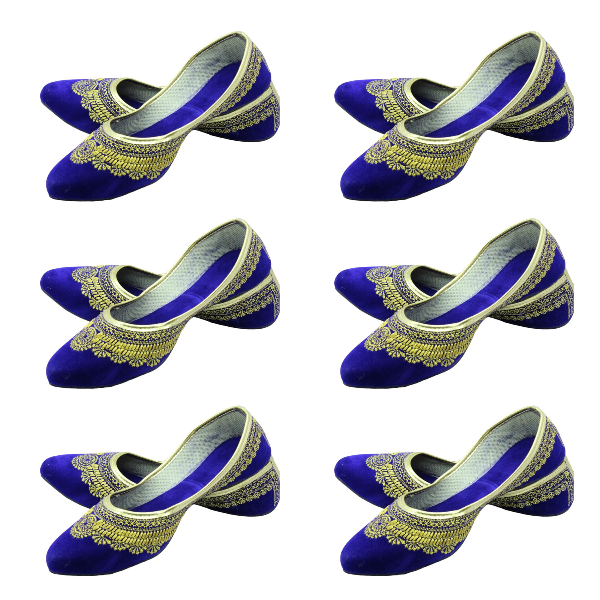Khussa Juttis | Ethnic Velvet Jutti Flats with Embroidery, Set of 6, Blue Black and Maroon for Women & Girls-image-44