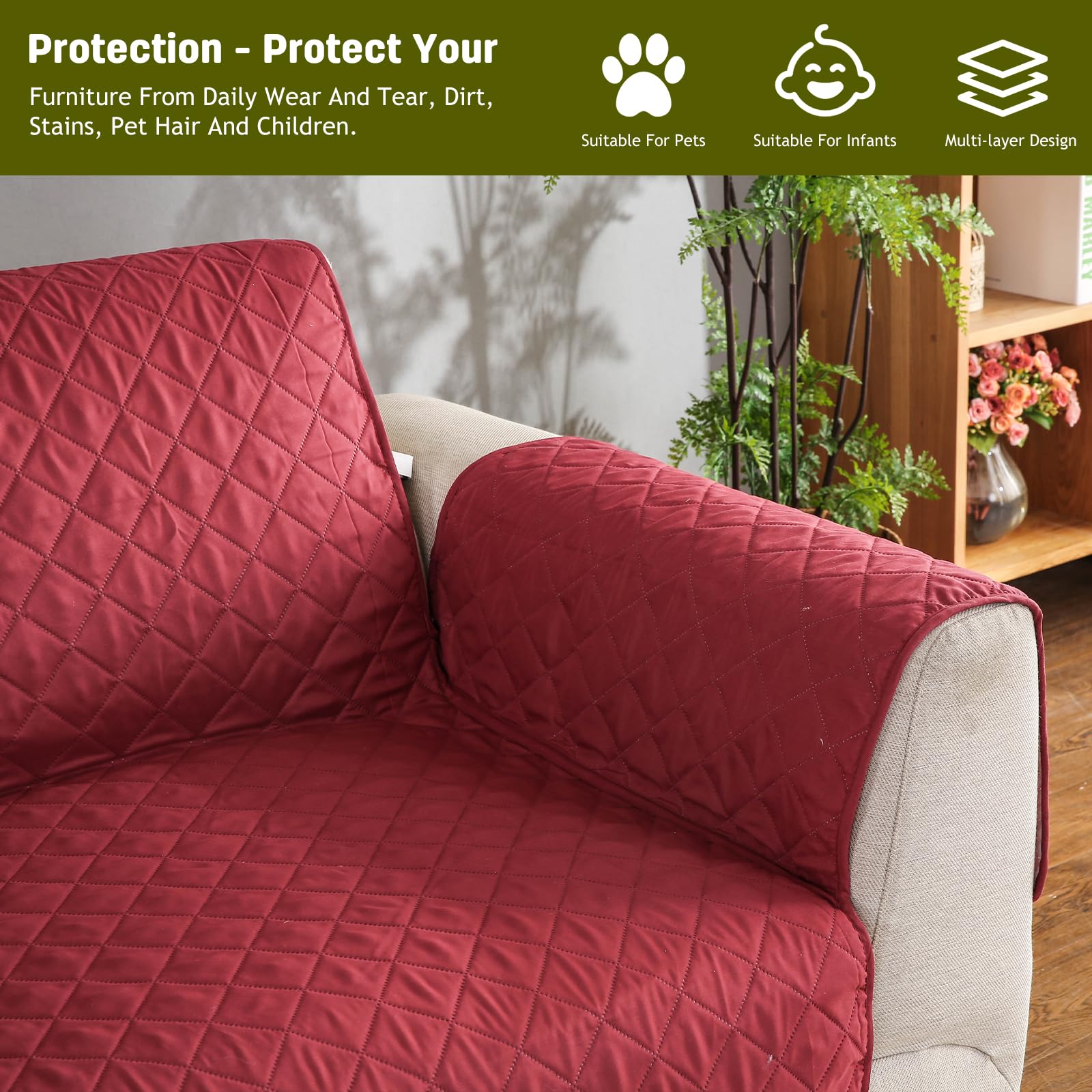 PETCUTE Fundas para sofá 3 Plazas Acolchadas Cubre Sofa Tres plazas Protector sofás para Perros Fundas Sofa