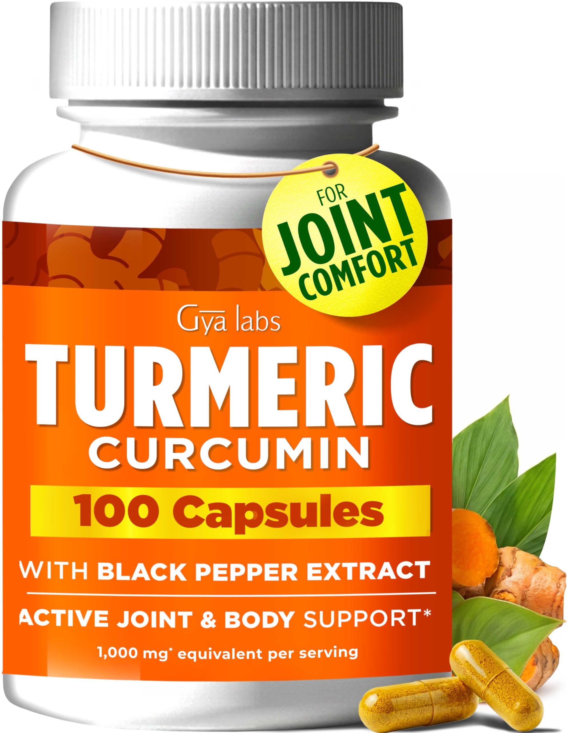 Gya Labs Turmeric Curcumin Capsules for Joint Support - 100 Count