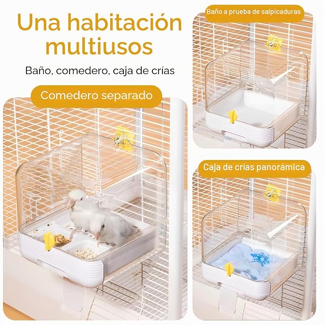 Foto 7 de 7 de WIYETY Casa de baño Colgante 3 en 1 para Jaula de pájaros, baño de pájaros, baño Transparente con Zona…